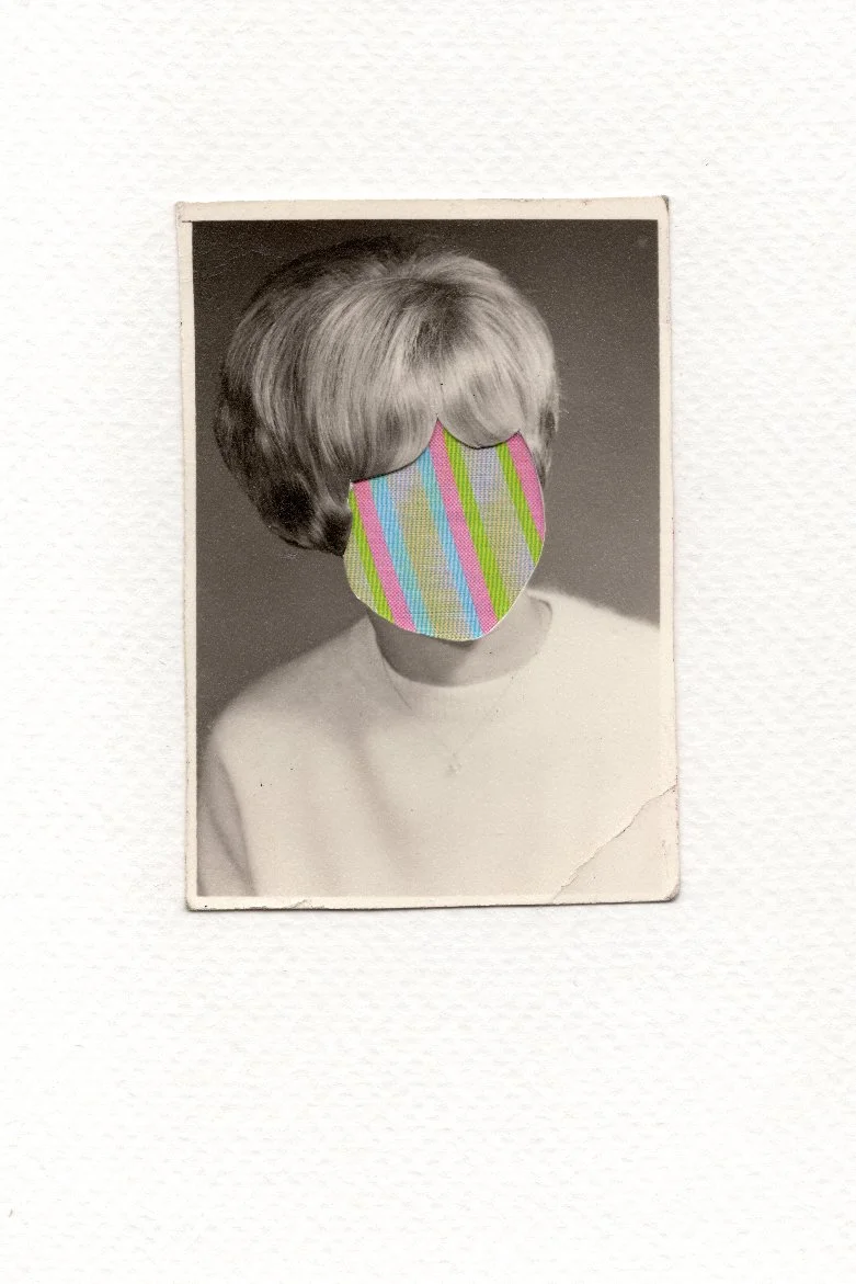 Revision 16, 2026, Auction catalog and vintage photograph on watercolor paper, 6 x 4 inches