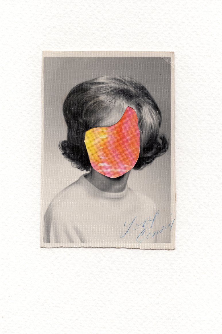 Revision 12, 2026, Auction catalog and vintage photograph on watercolor paper, 6 x 4 inches