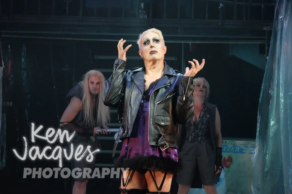 Michael Cusimano as Riff Raff, Sean Murray as Frank N Furter, and Bets Malone as Magenta - Photo by Ken Jacques