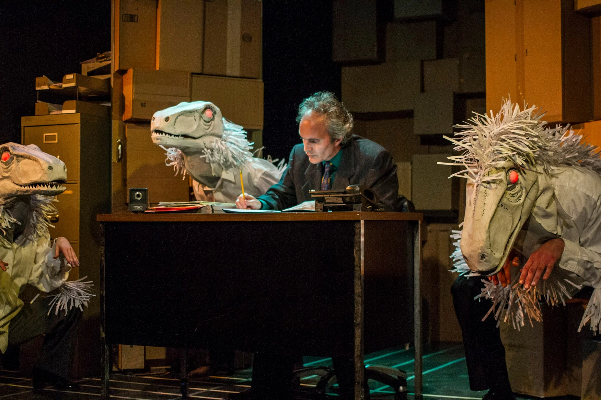 Eddie Yaroch as Any Fastow, with Jo Anne Glover, Sandra Ruiz, and James P. Darvas as his Raptors - photo by Daren Scott