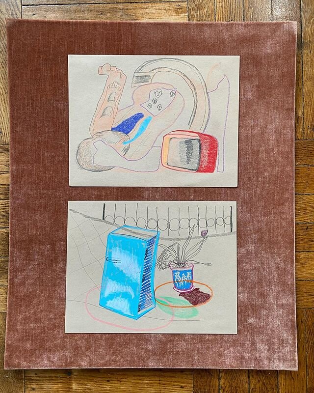 🌈🌈🌈some of the drawings I shared last year @kismithgallery for the first screening of Cafe Kiki {link in bio} 🌈🌈🌈 &bull;crayon and colored pencil on paper, mounted to brown velvet, ready to be sealed behind glass and framed