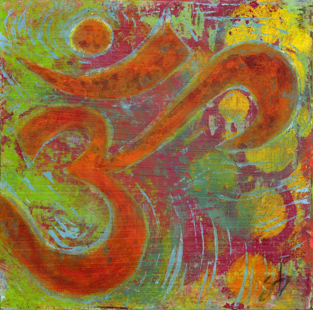 aum 6x6 acrylic on wood