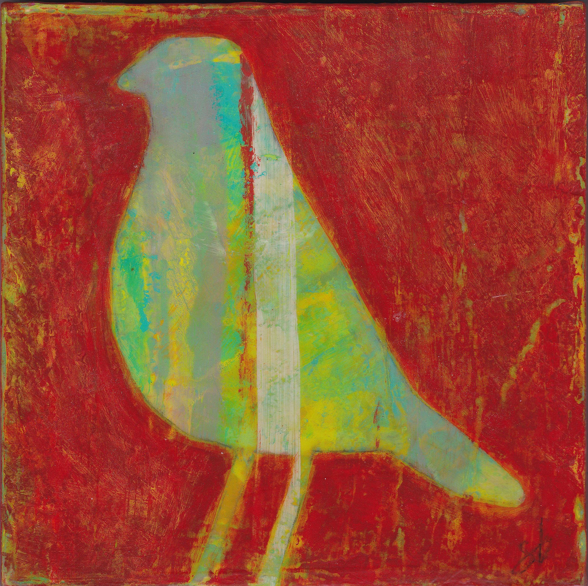 2022 PAINTING_desert animal_bird on a wire_red_6x6.jpg