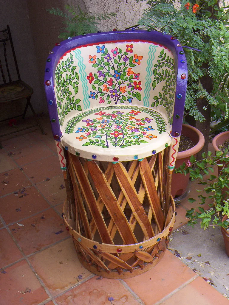  Mexican equipal chair offers comfortable breakfast bar seating. 