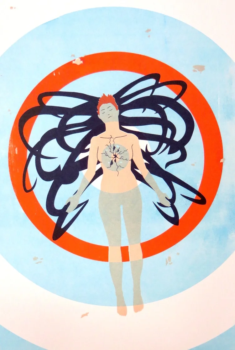 Epicenter, 2013. Screenprint on paper. This piece is a reflection of anxiety.