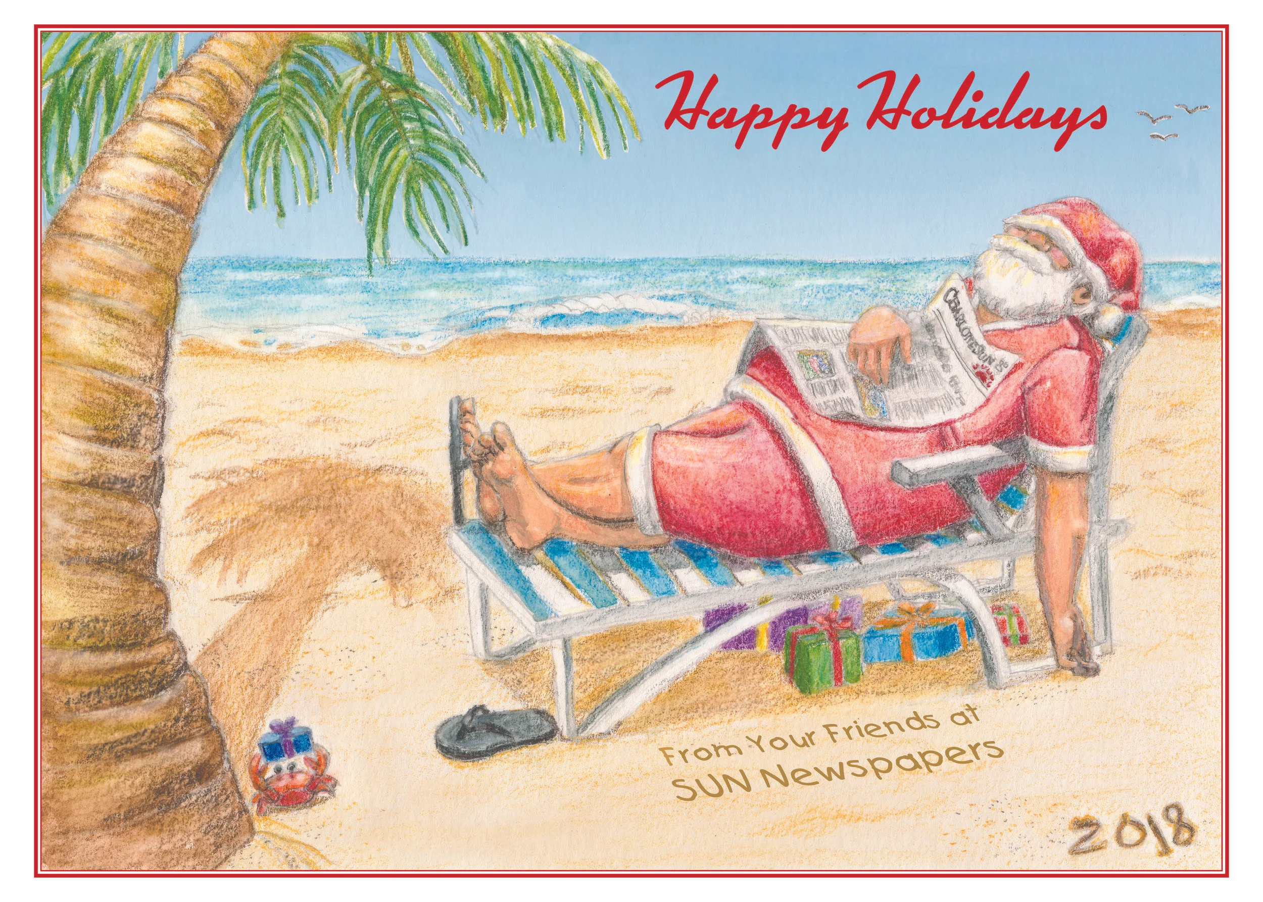 Holiday Card , 2018, 7”x 5” illustration on illustration on watercolor paper using watercolor paint, watercolor pencils, colored pencils, and digital text.