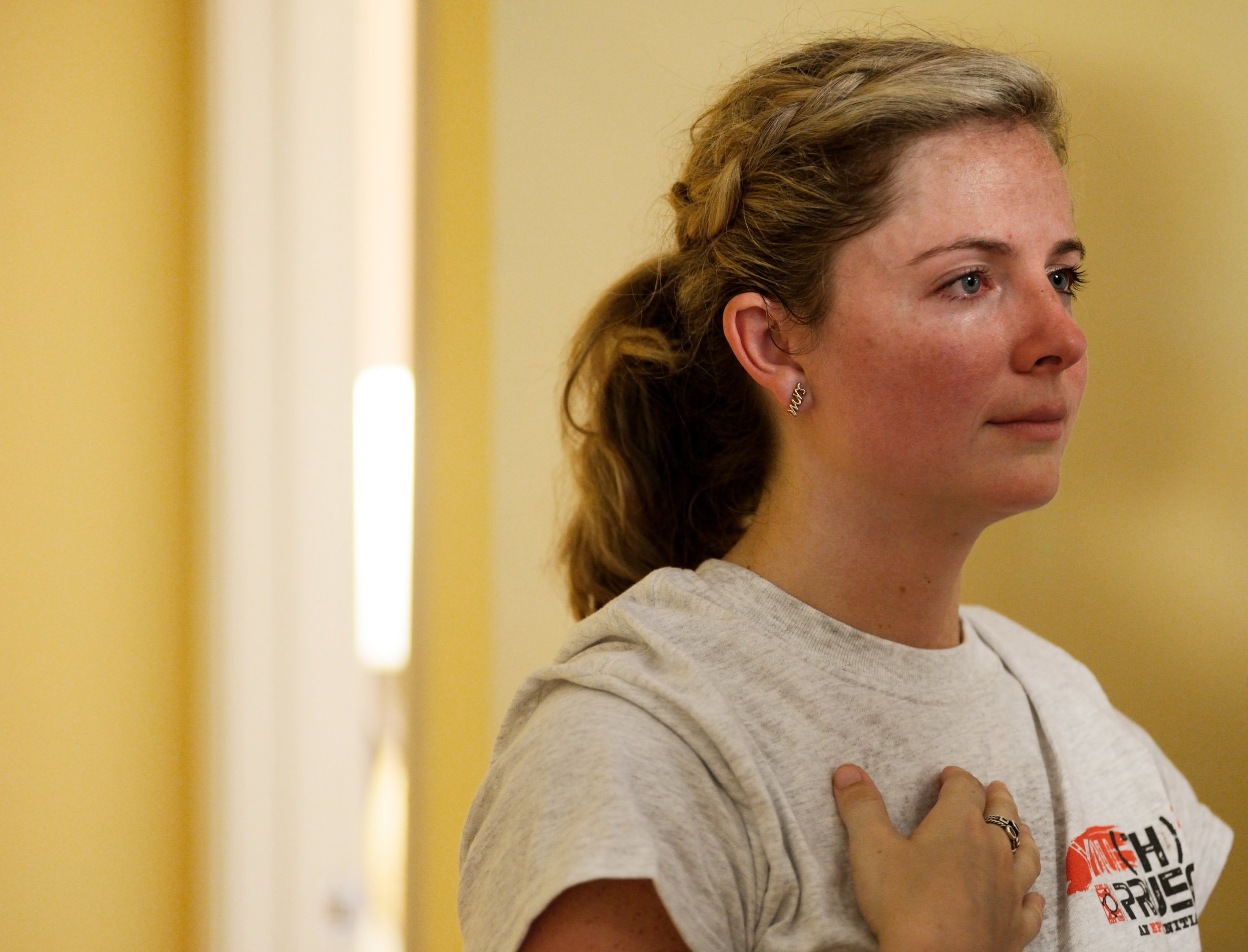 Emotional volunteer during a Saint Bernard Project rebuilding effort in New Orleans.