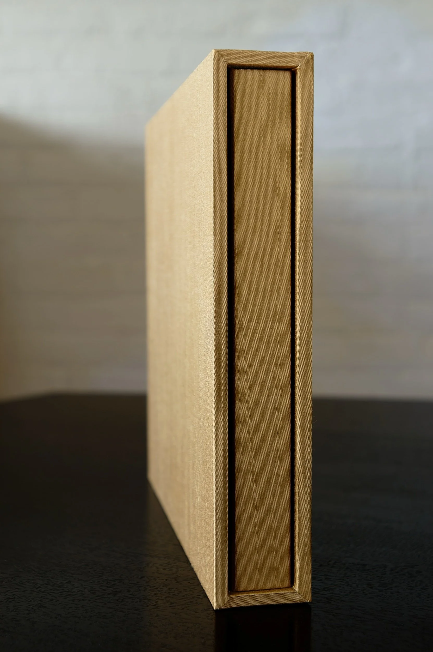 Tan silk book cloth album in slip case