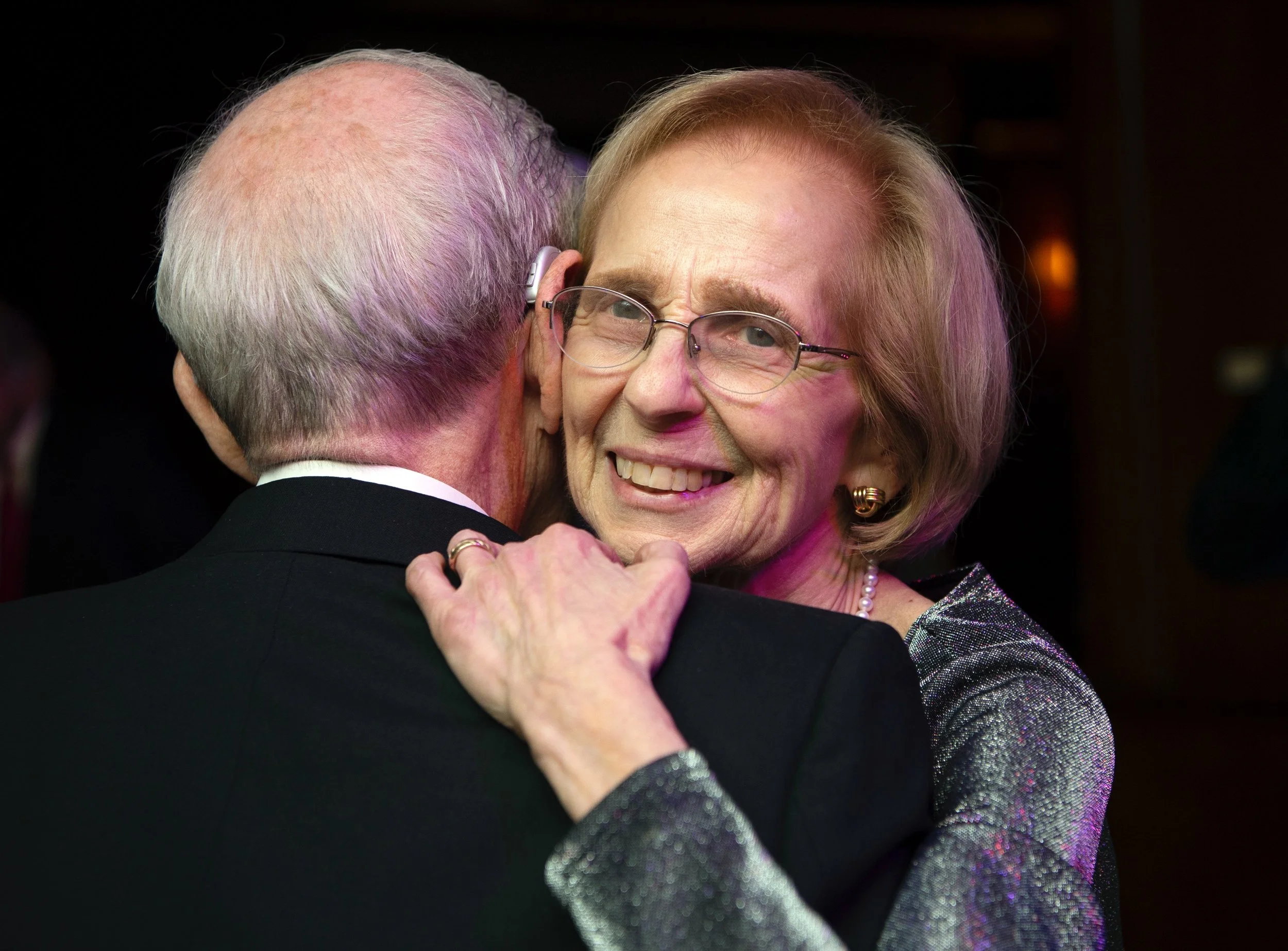 Close up of Gladys and Morris dancing together in the Boston Harbor Hotel ballroom.