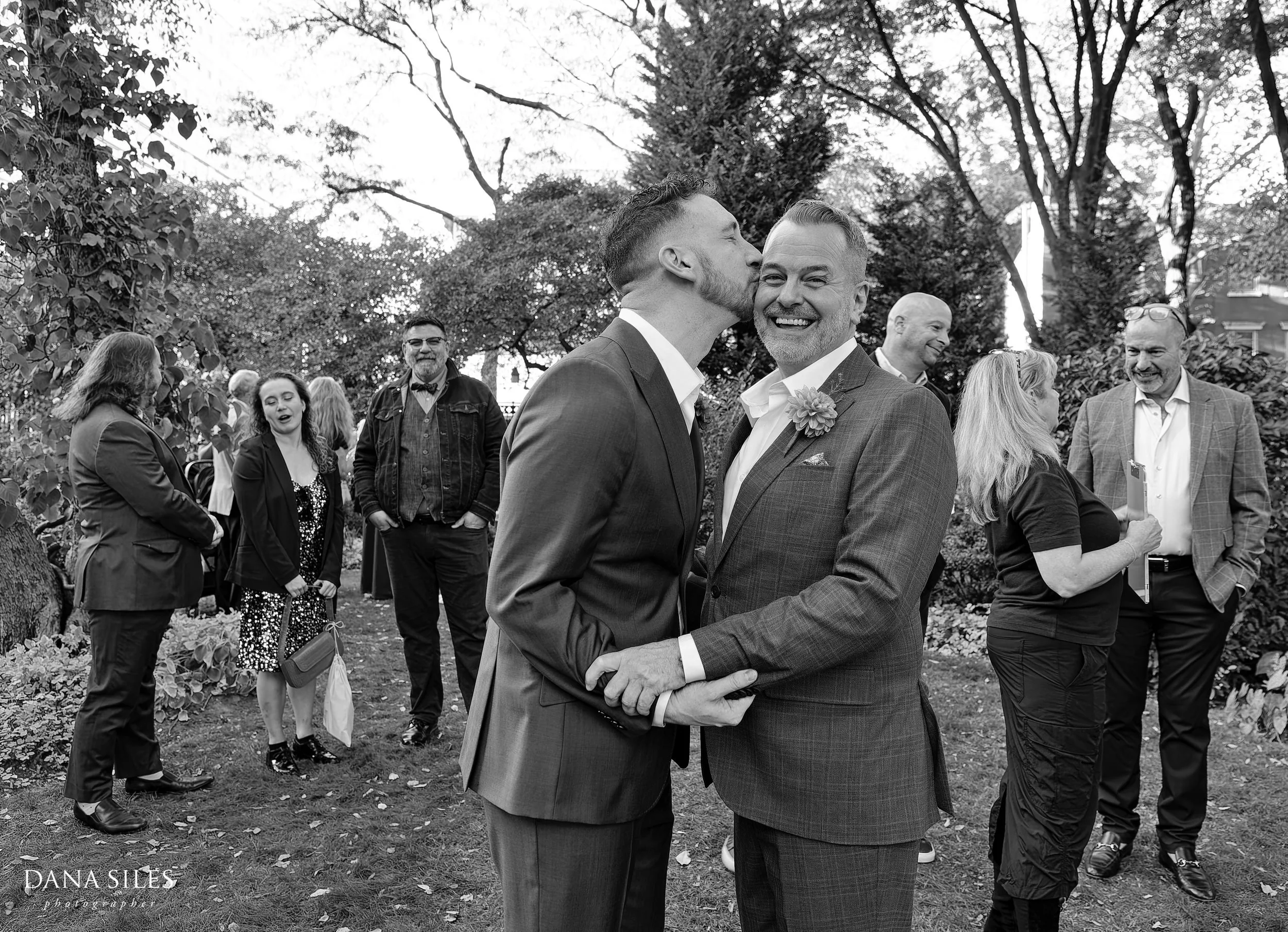Patrick and Thomas together in Jefferson Market Garden before their ceremony.