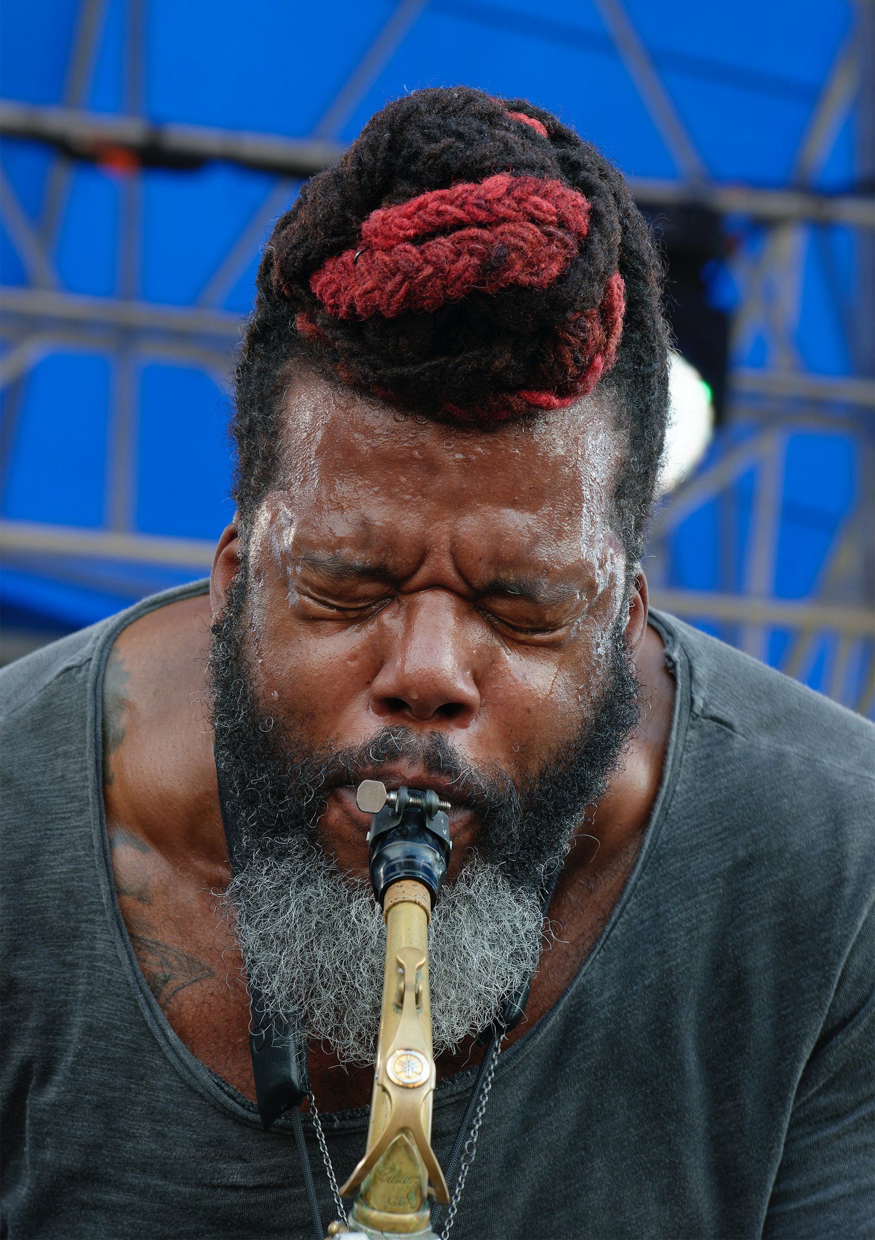 Saxophonist Casey Benjamin performing at Newport Jazz Festival
