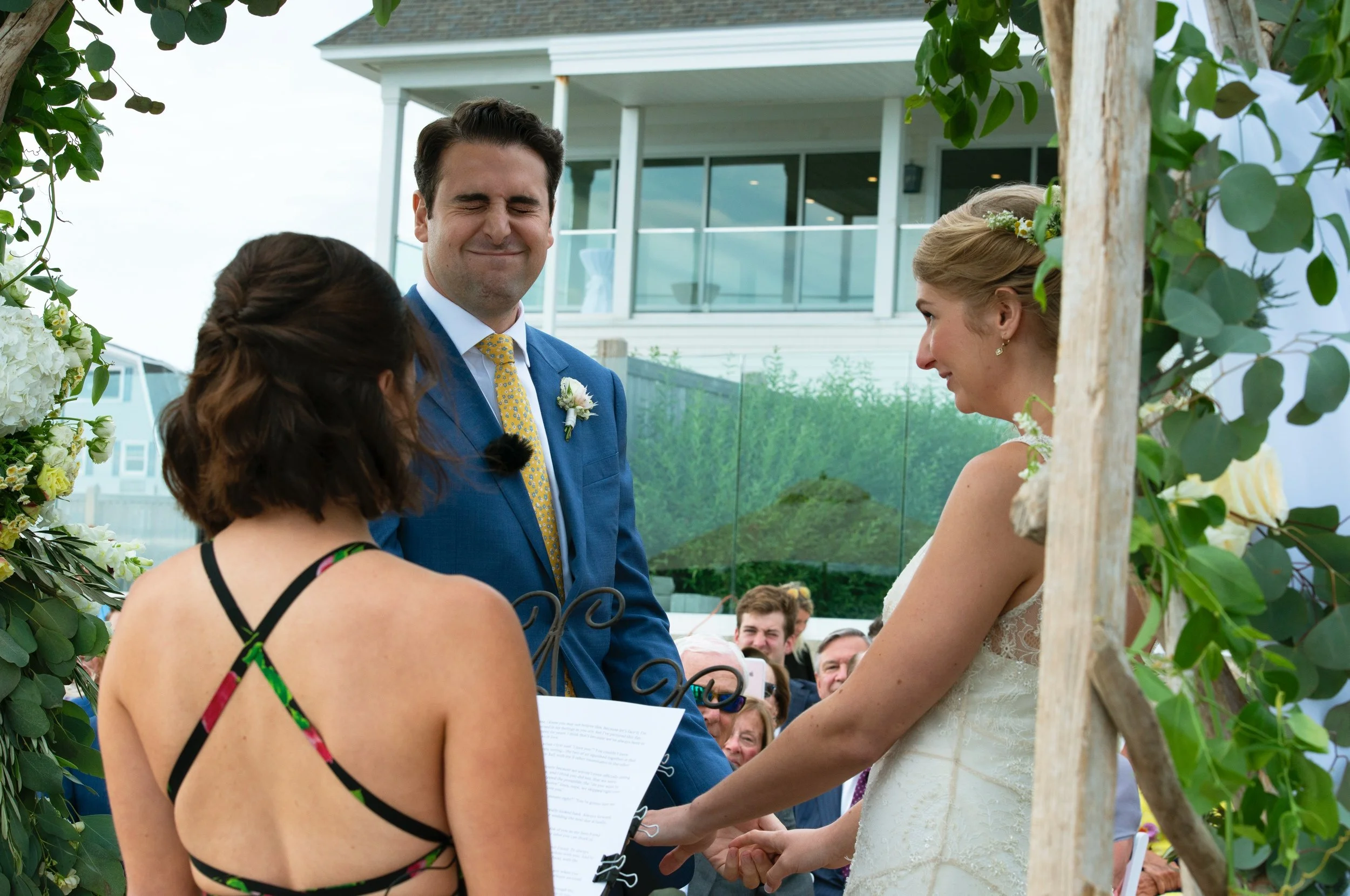 Humorous moment of groom during ceremony