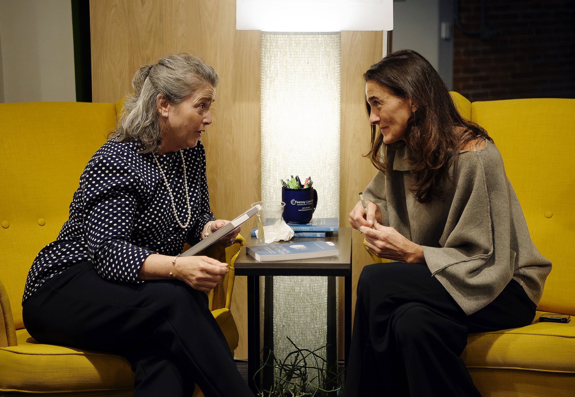 Lisa Marceau chatting with Robin Dziuba during book launch event at NEMIC, Providence, RI
