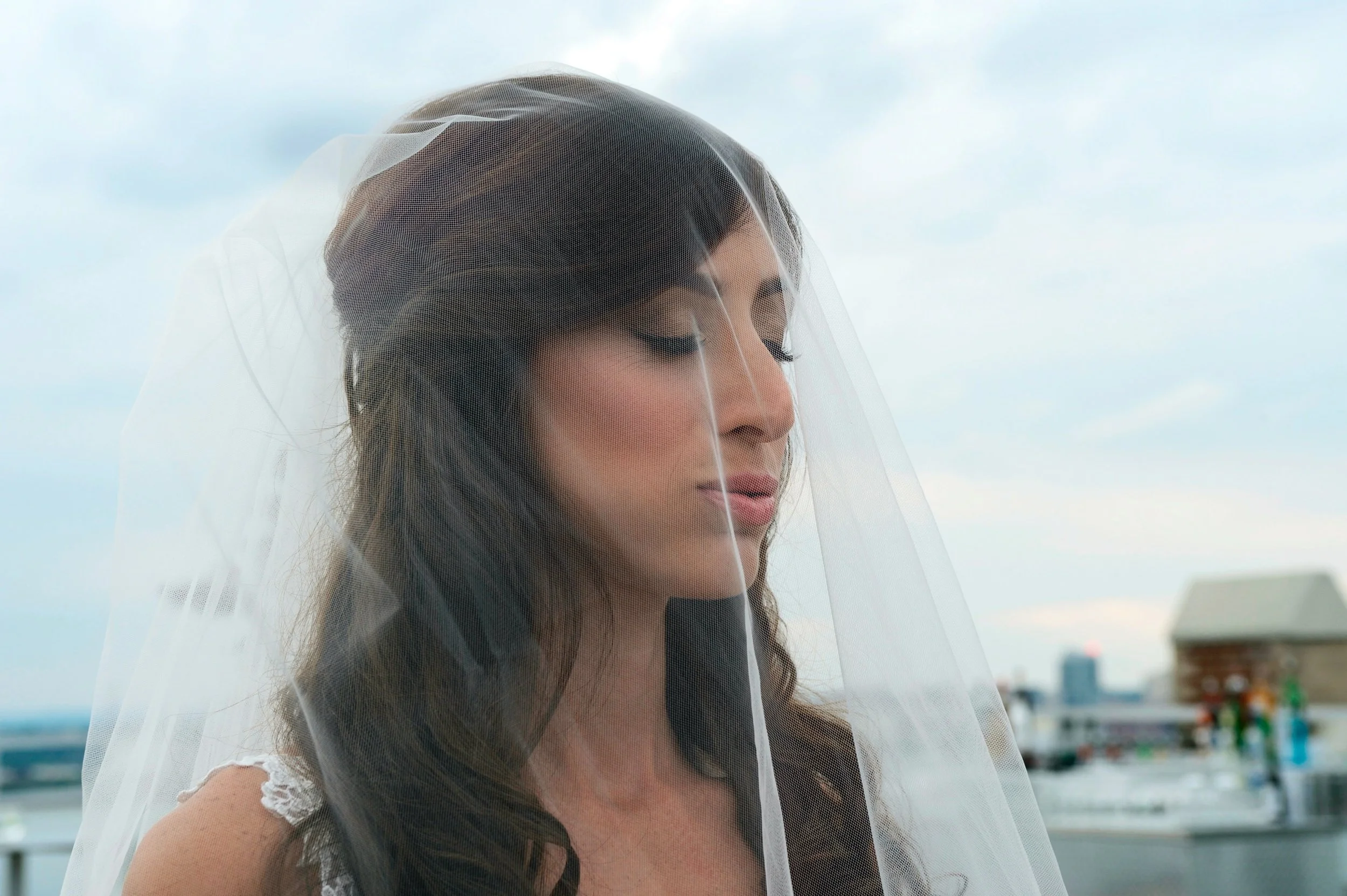 Excited bride takes a deep breath before the Tribeca Rooftop ceremony