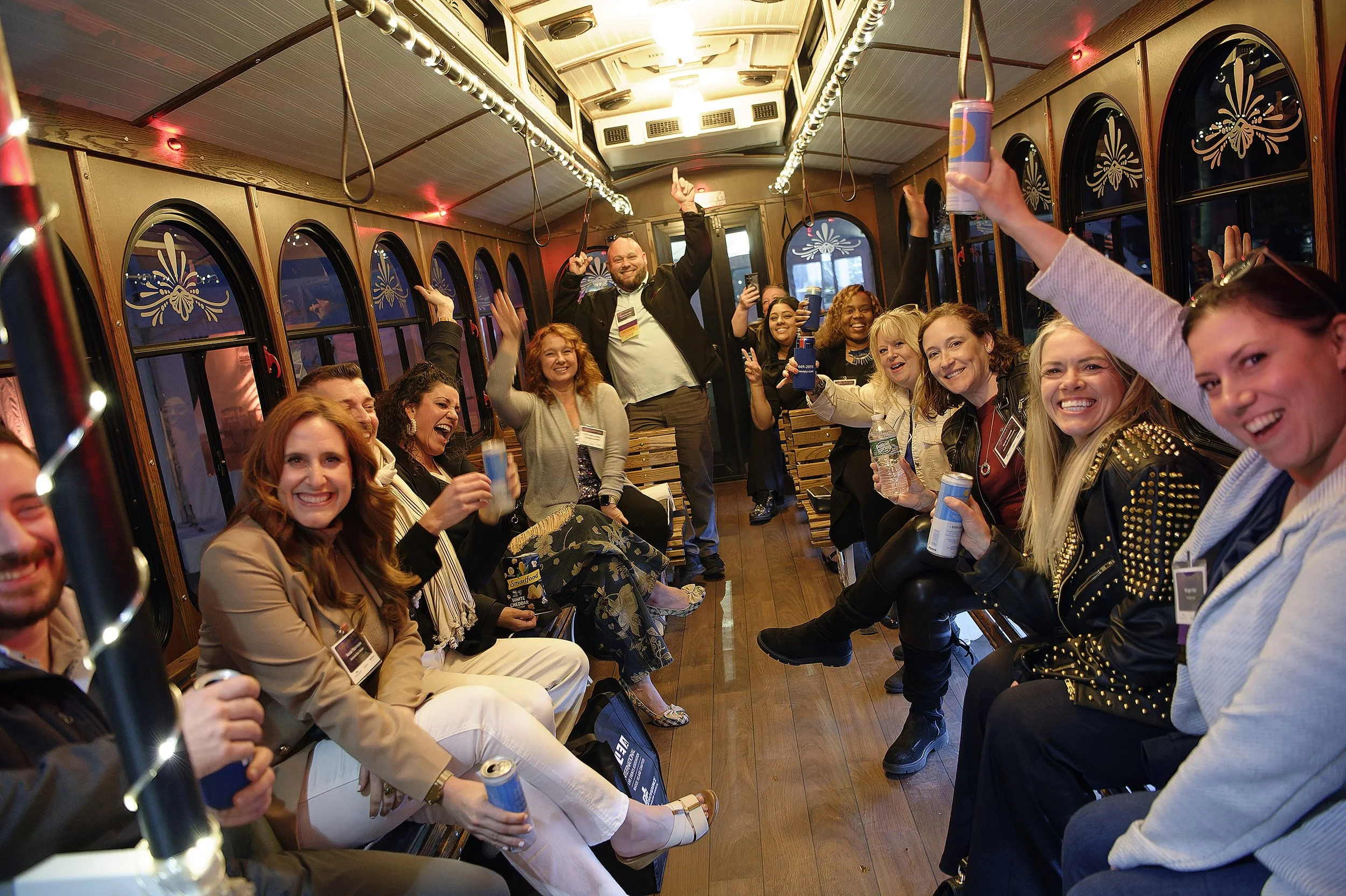 Guests in Rockstar Limo bus after ILEA event.