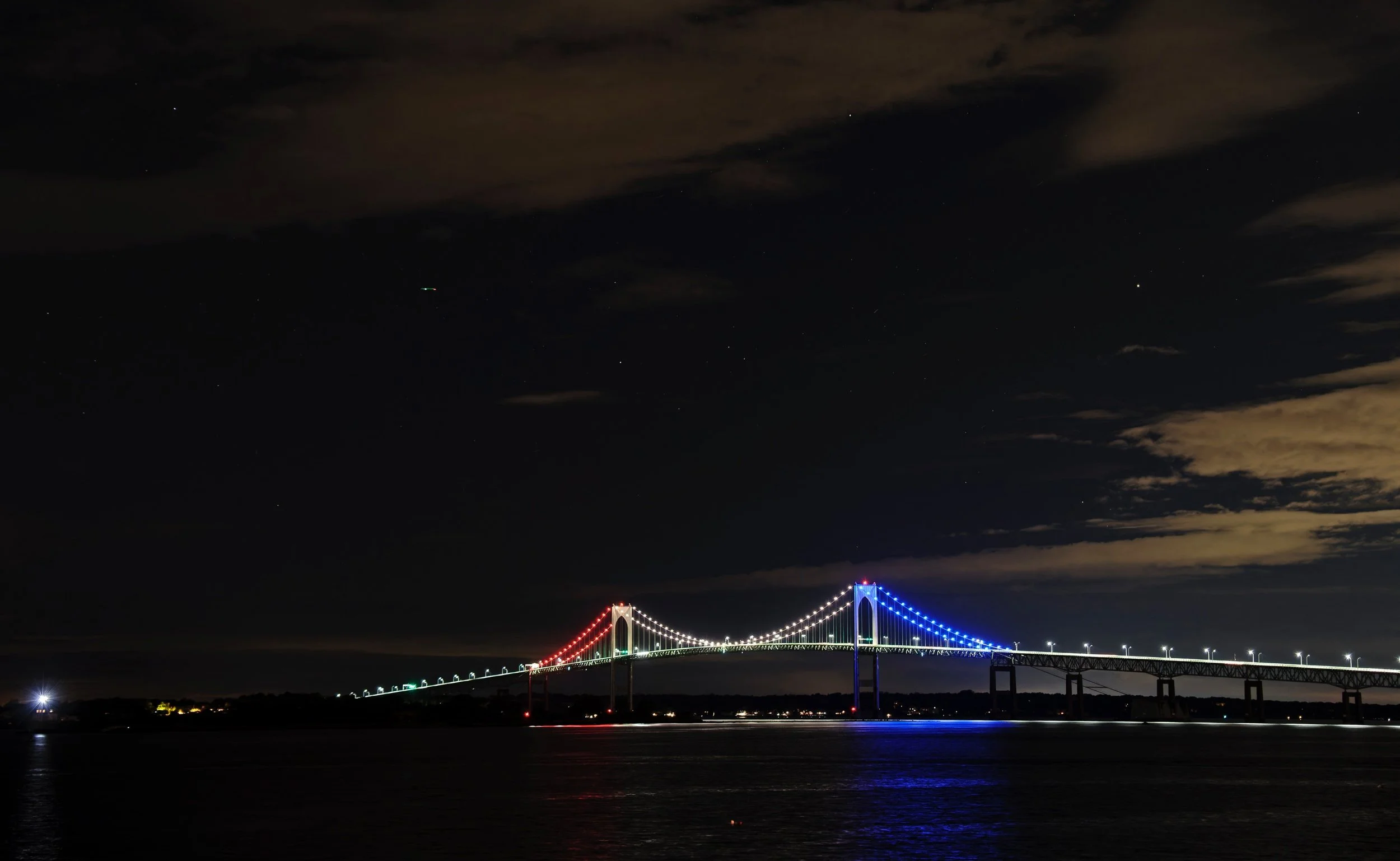 Night view of the Claiborne Pell Bridge from Belle Mer in Newport