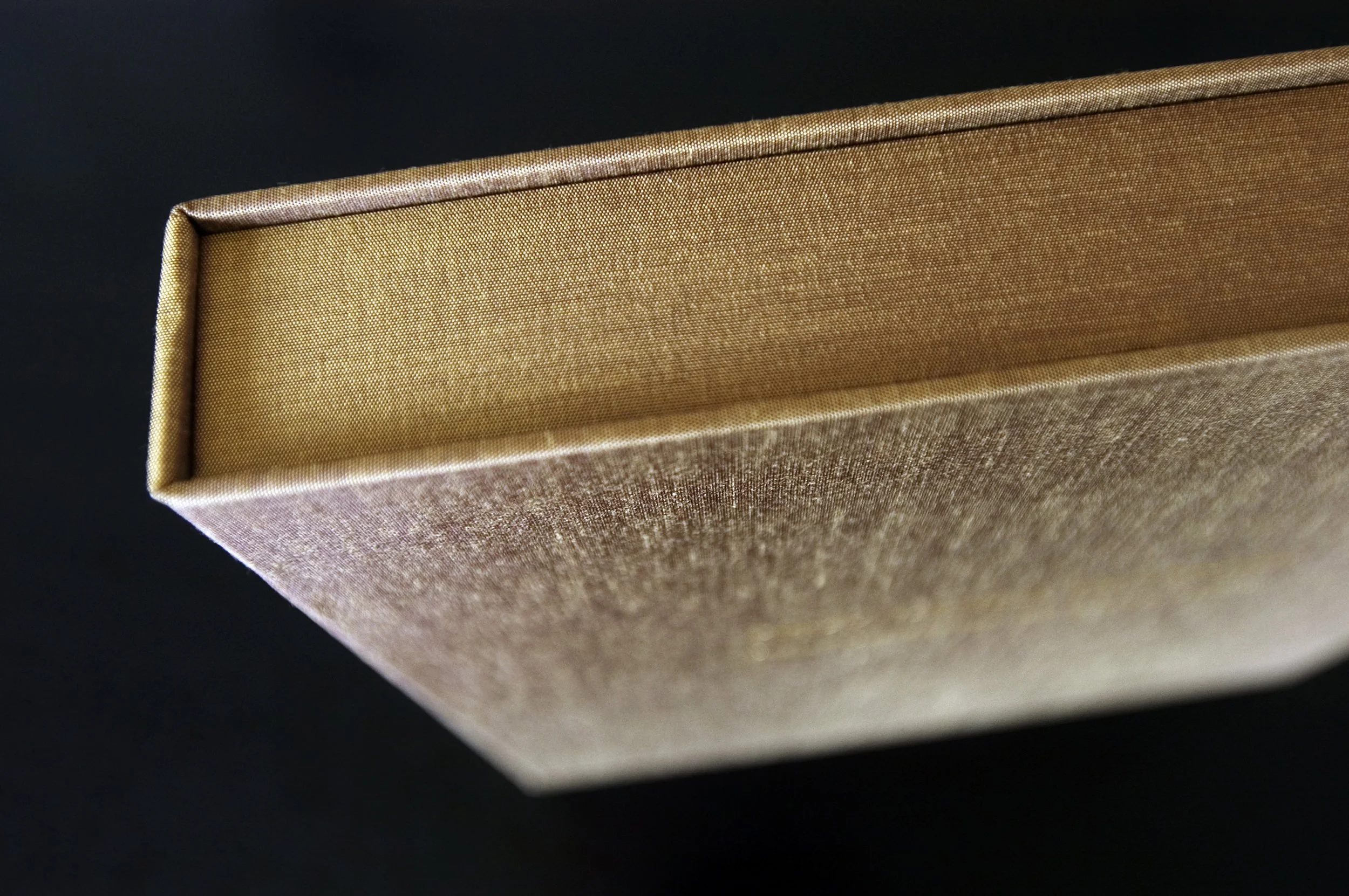 Custom made clamshell box in gold silk