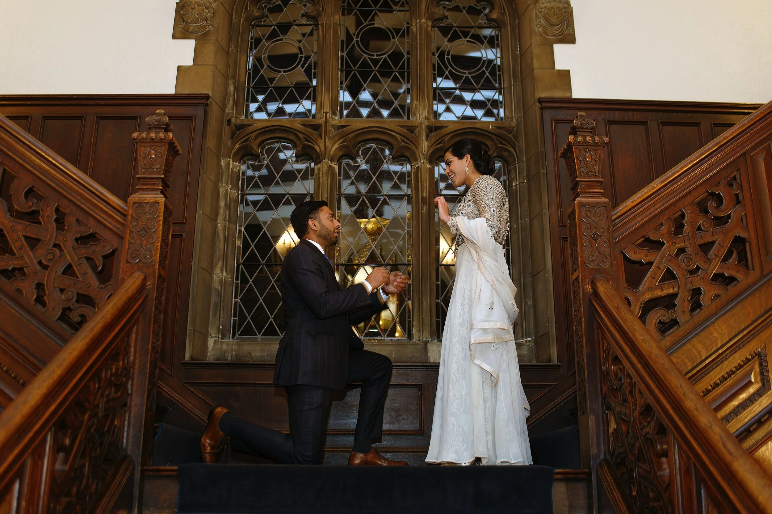 Hassan proposes to Zarah at their engagement party at BU Castle in Boston, MA.