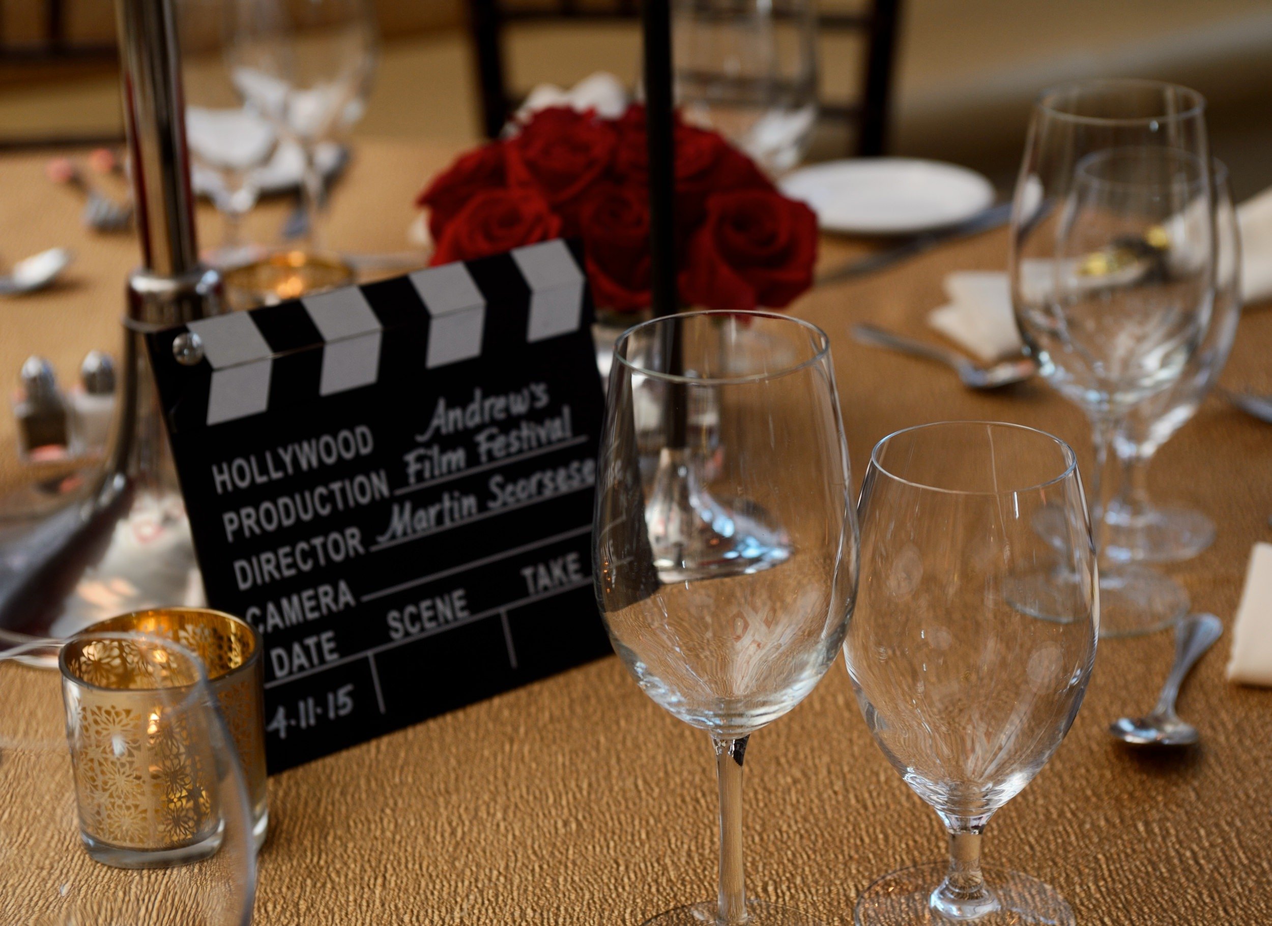 Movie-themed centerpiece designed for the reception