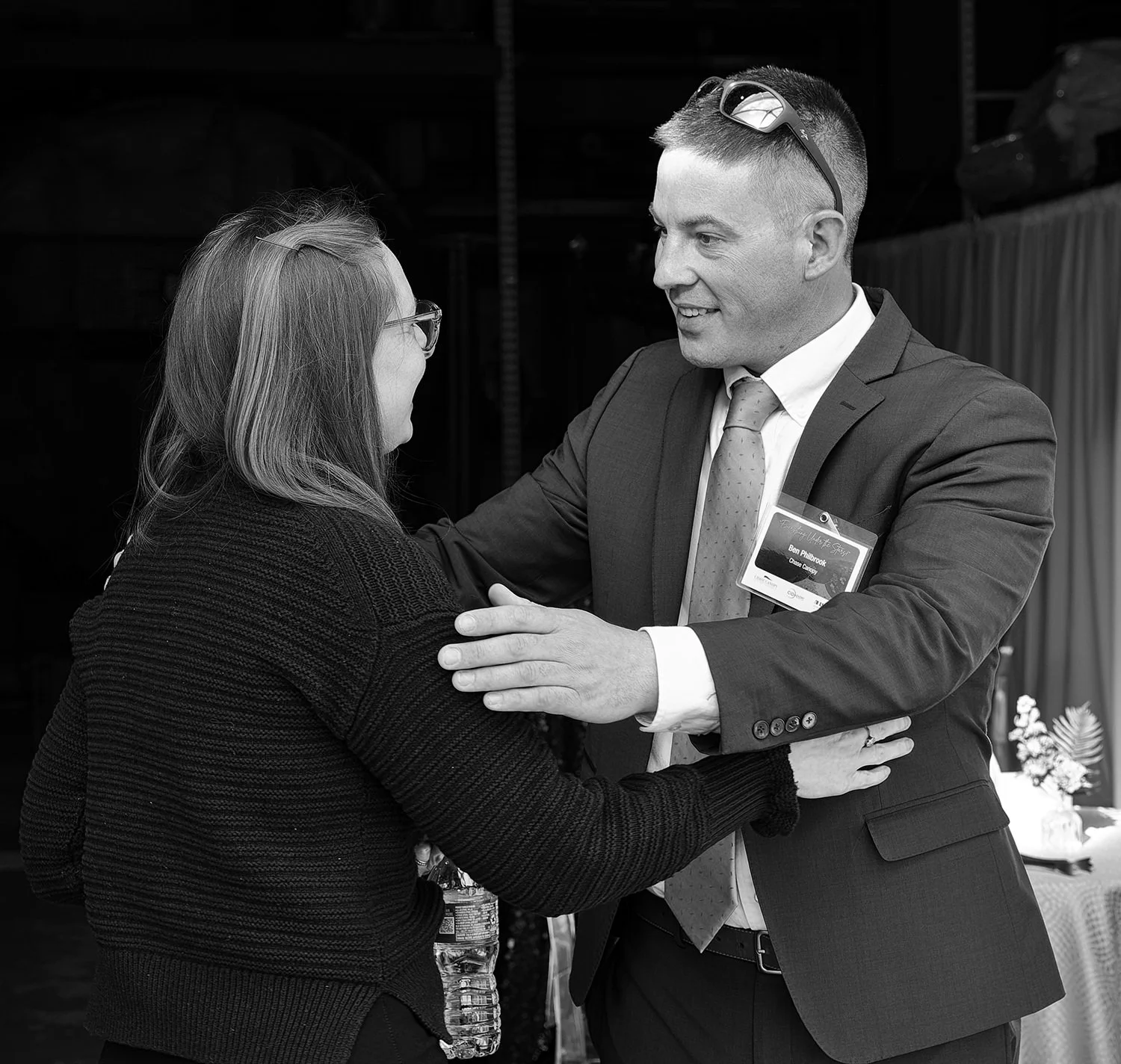 Ben Philbrook of Chase Canopy greets guest