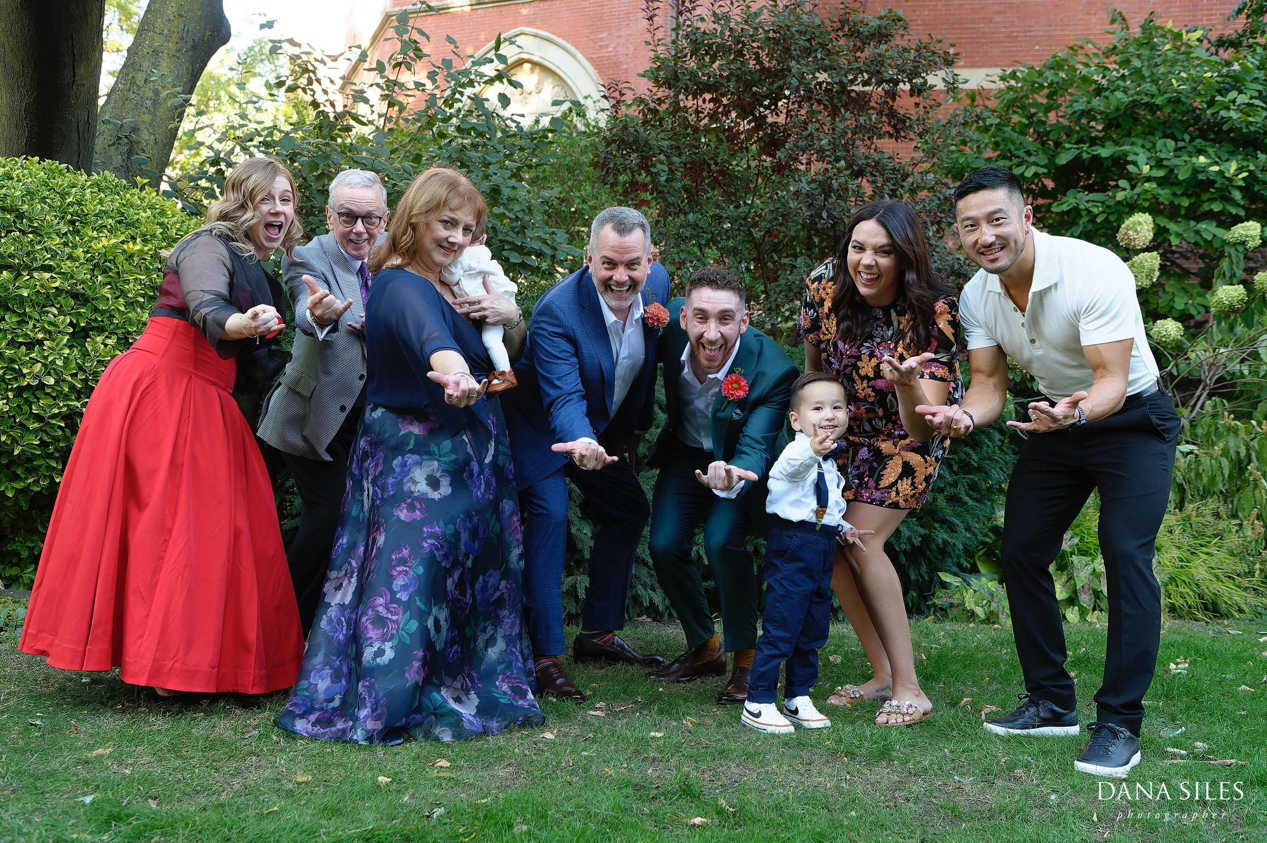 Fun family group portrait during Patrick and Thomas’ wedding at Jefferson Market Garden.