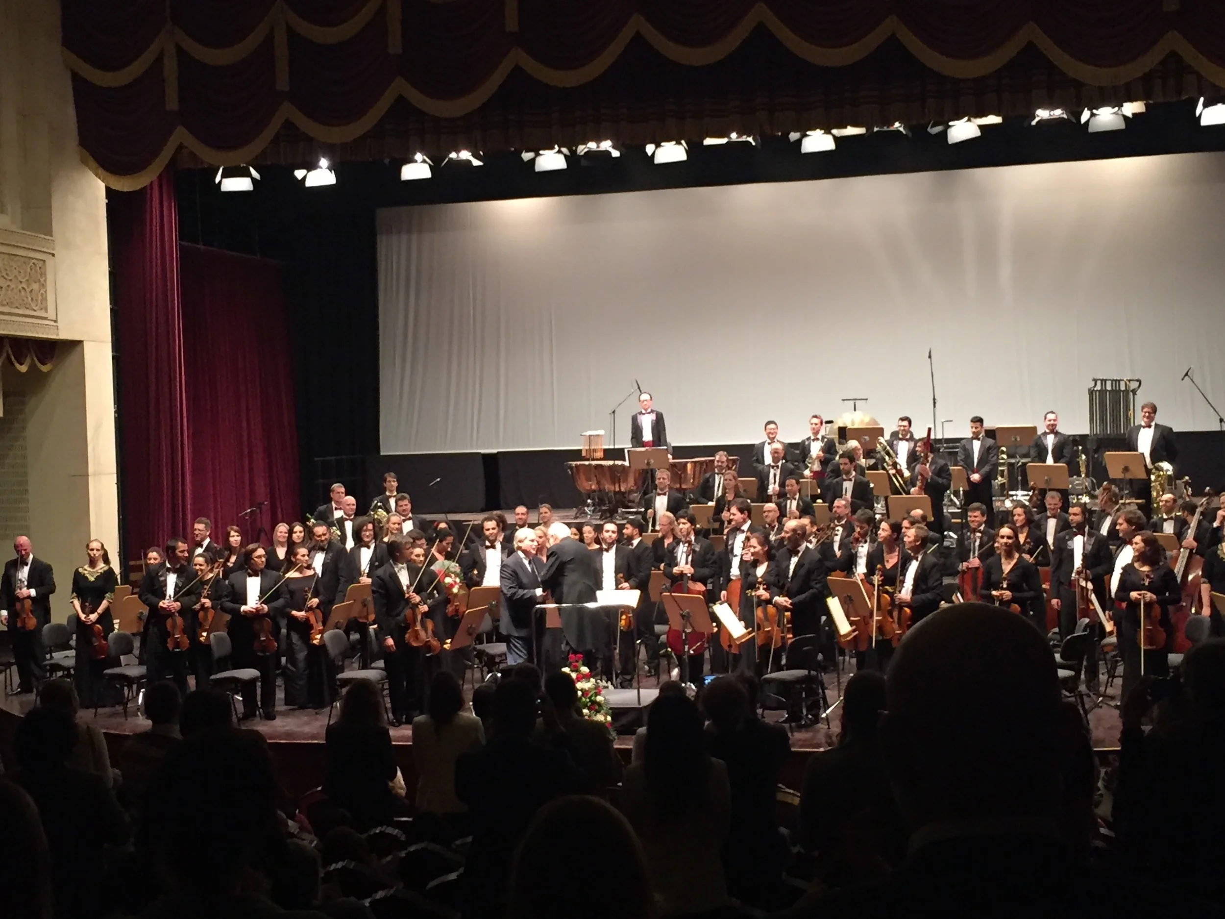 Pendercki greets the concertmaster.