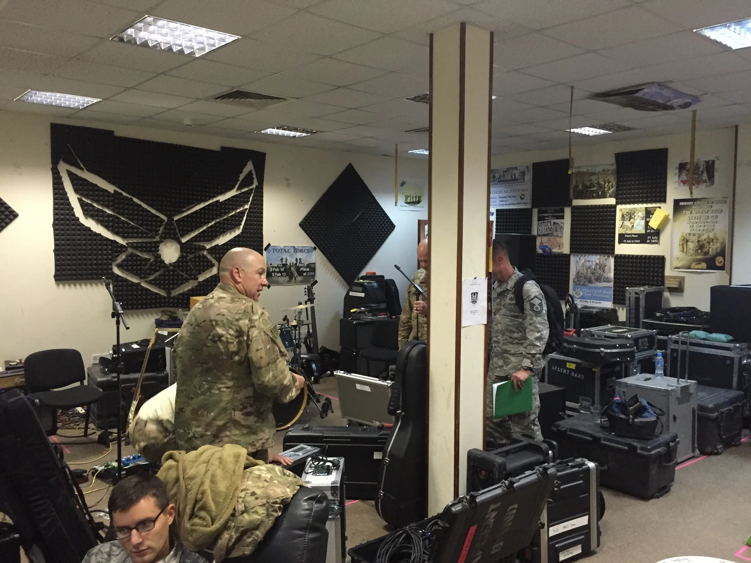 Cluttered with two bands worth of gear...