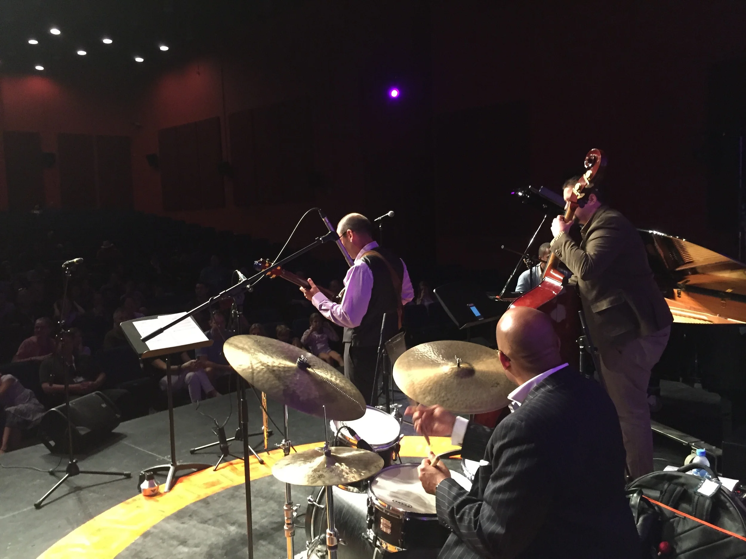 Trading choruses with the drummer from Jazz at Lincoln Center Doha, old school style! I would sneak up behind him to lay down time on the ride cymbal, signaling him to get up and it's my turn. So fun!