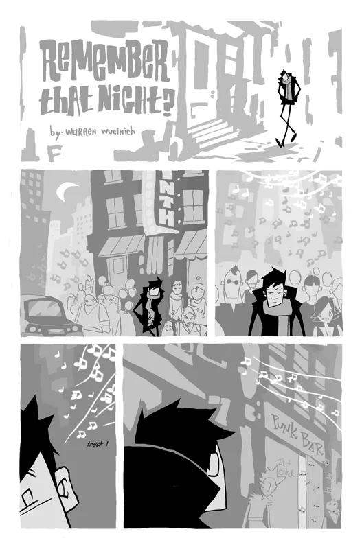 SIDE B: THE MUSIC LOVER'S COMIC ANTHOLOGY "Remember That Night" pg 01 (2009)