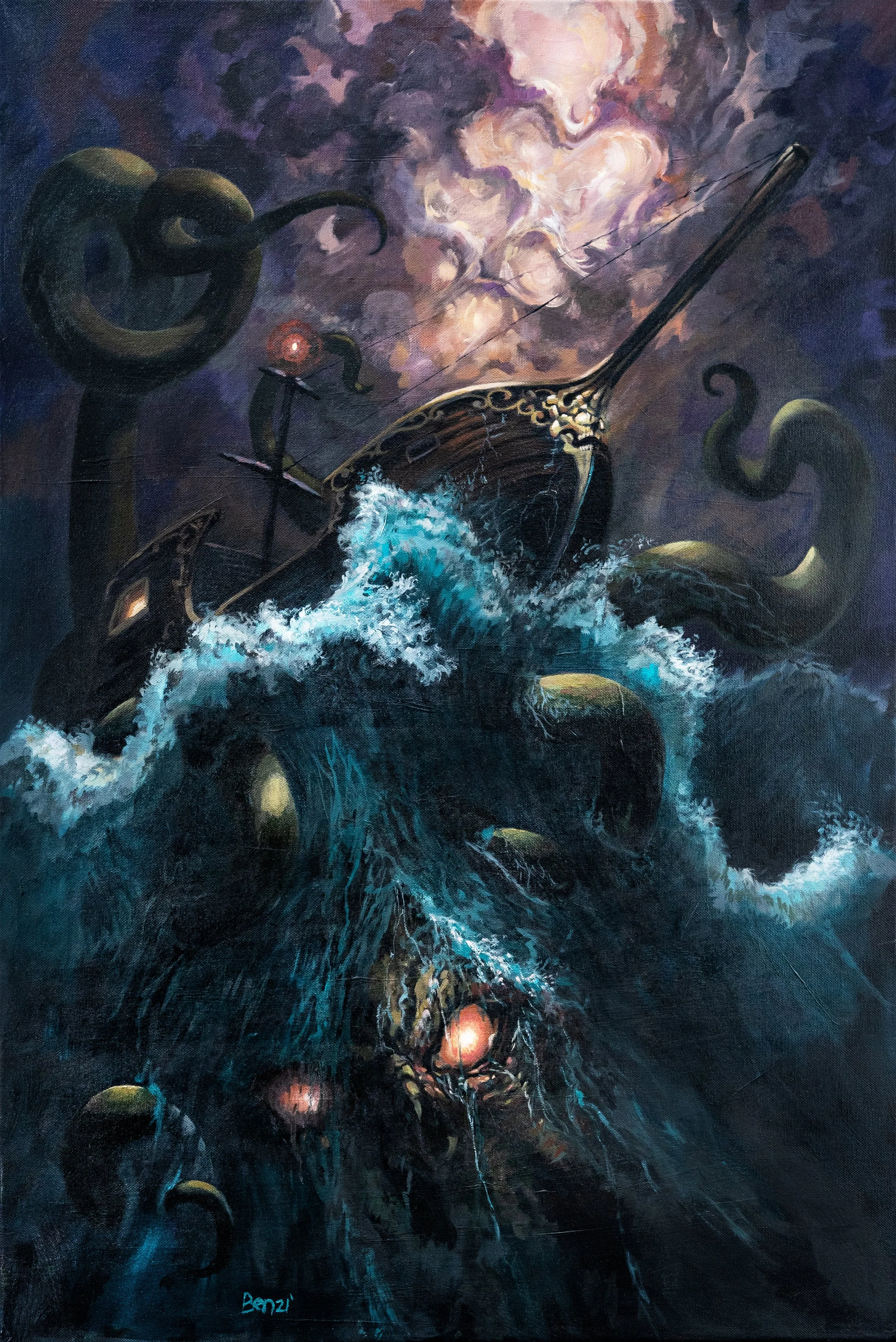 2'x3' Kraken oil on canvas by Ben Kelly $500