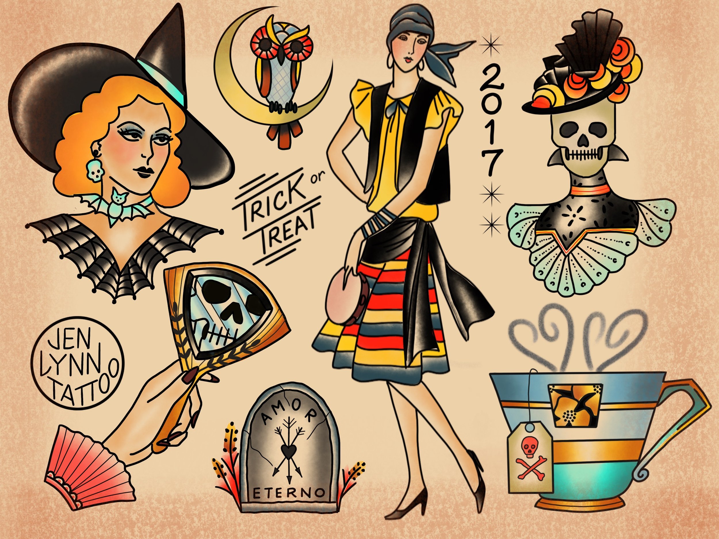 Ink It Up Trad Tattoos Blog  Halloween Traditional Tattoo Flash by  Yukittenme
