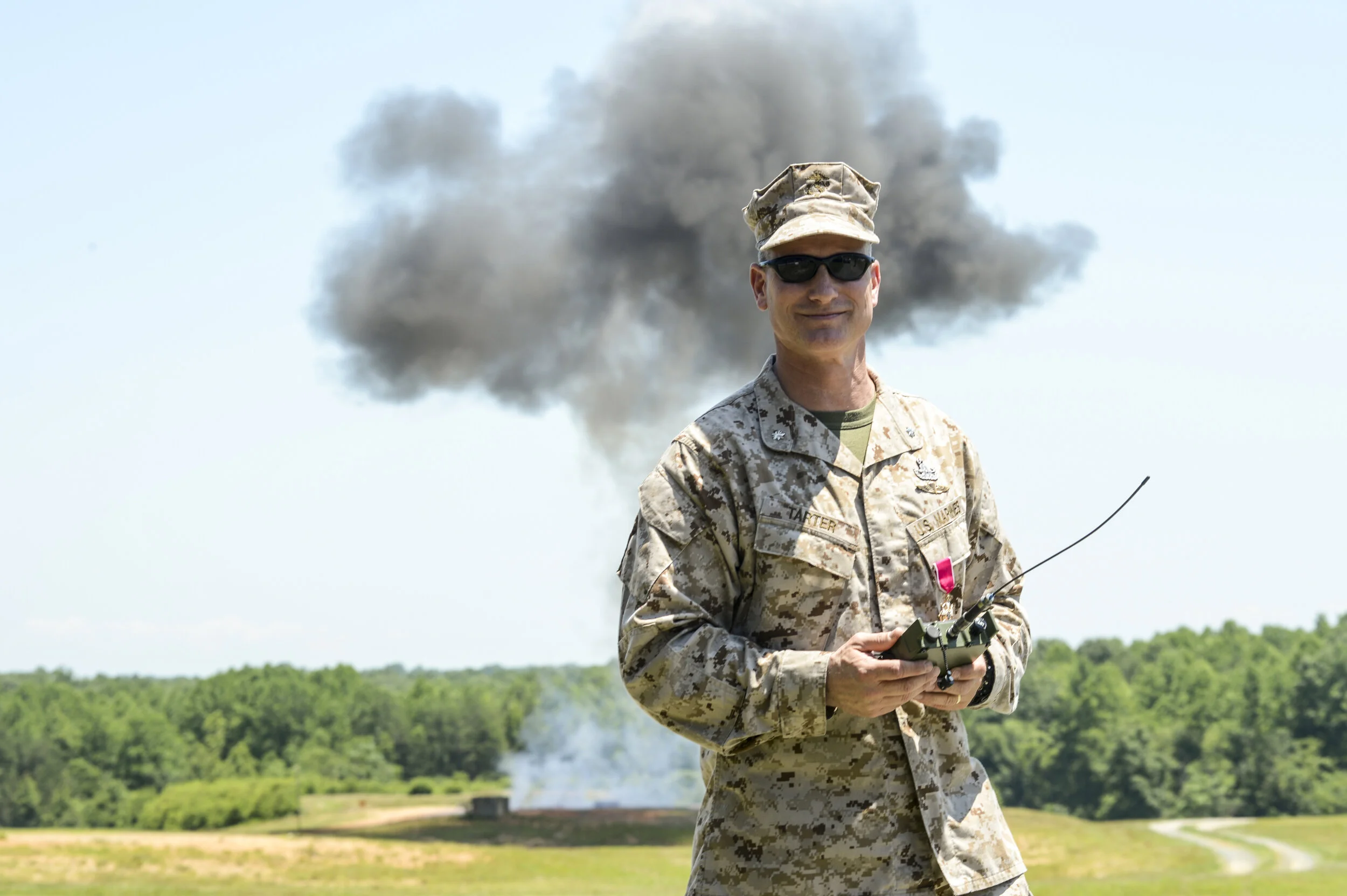 US Military Marine Corps Officer poses for a portrait during his retirement ceremony at Marine Corps Base Quantico, Virginia