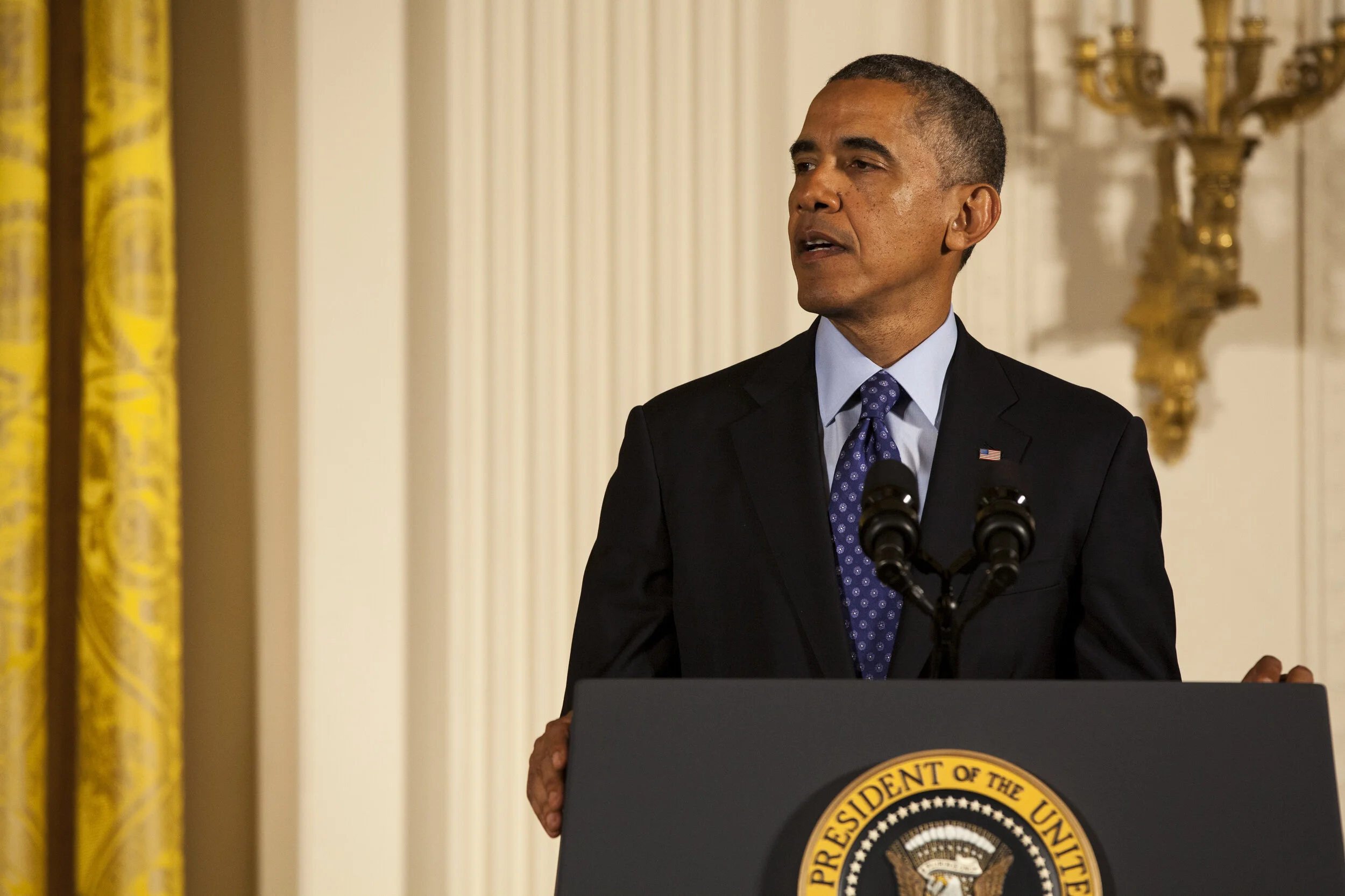 President Obama gives a speech at the White House, Washington, DC