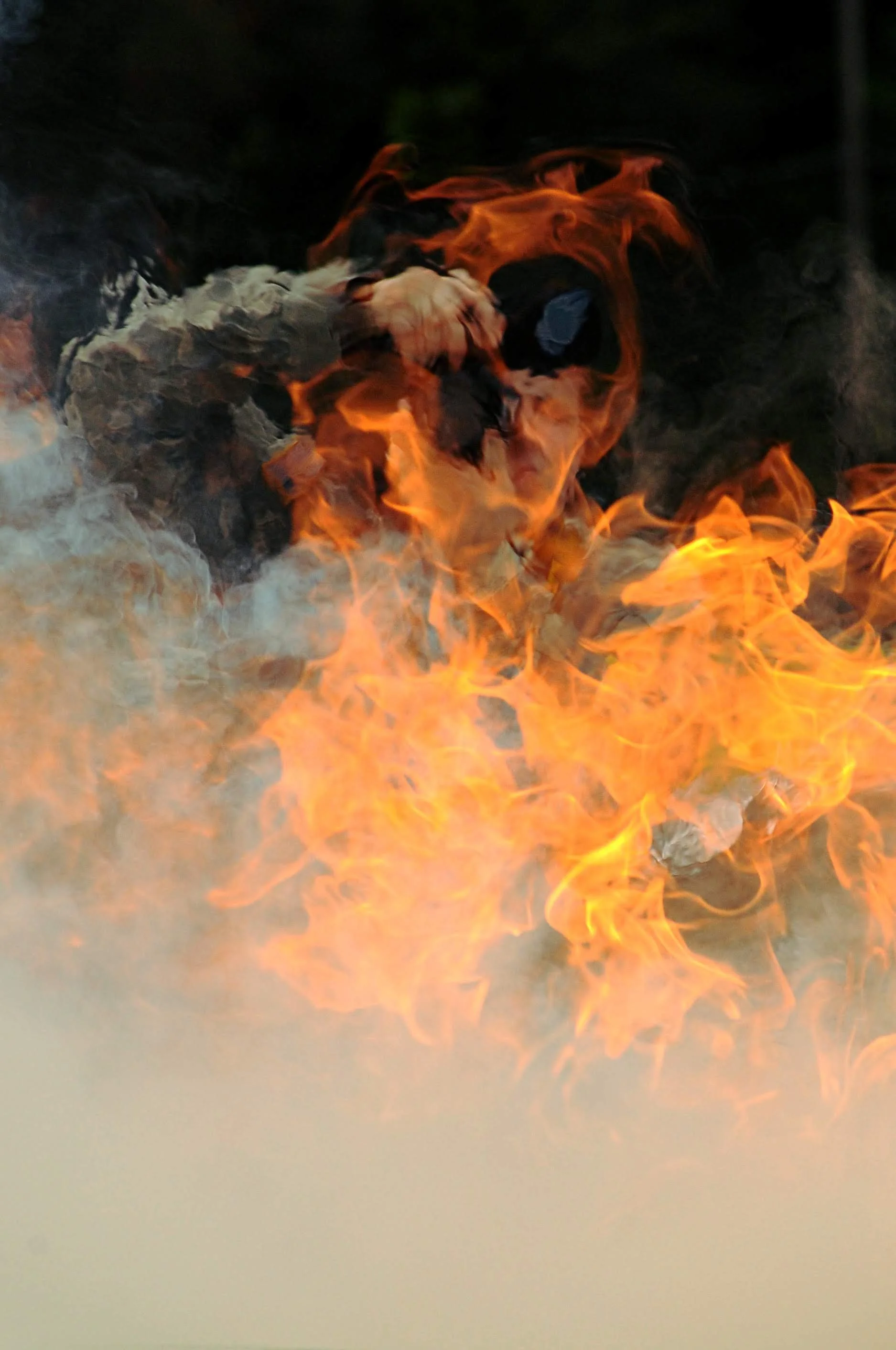 Close-up of fire with flames and smoke.