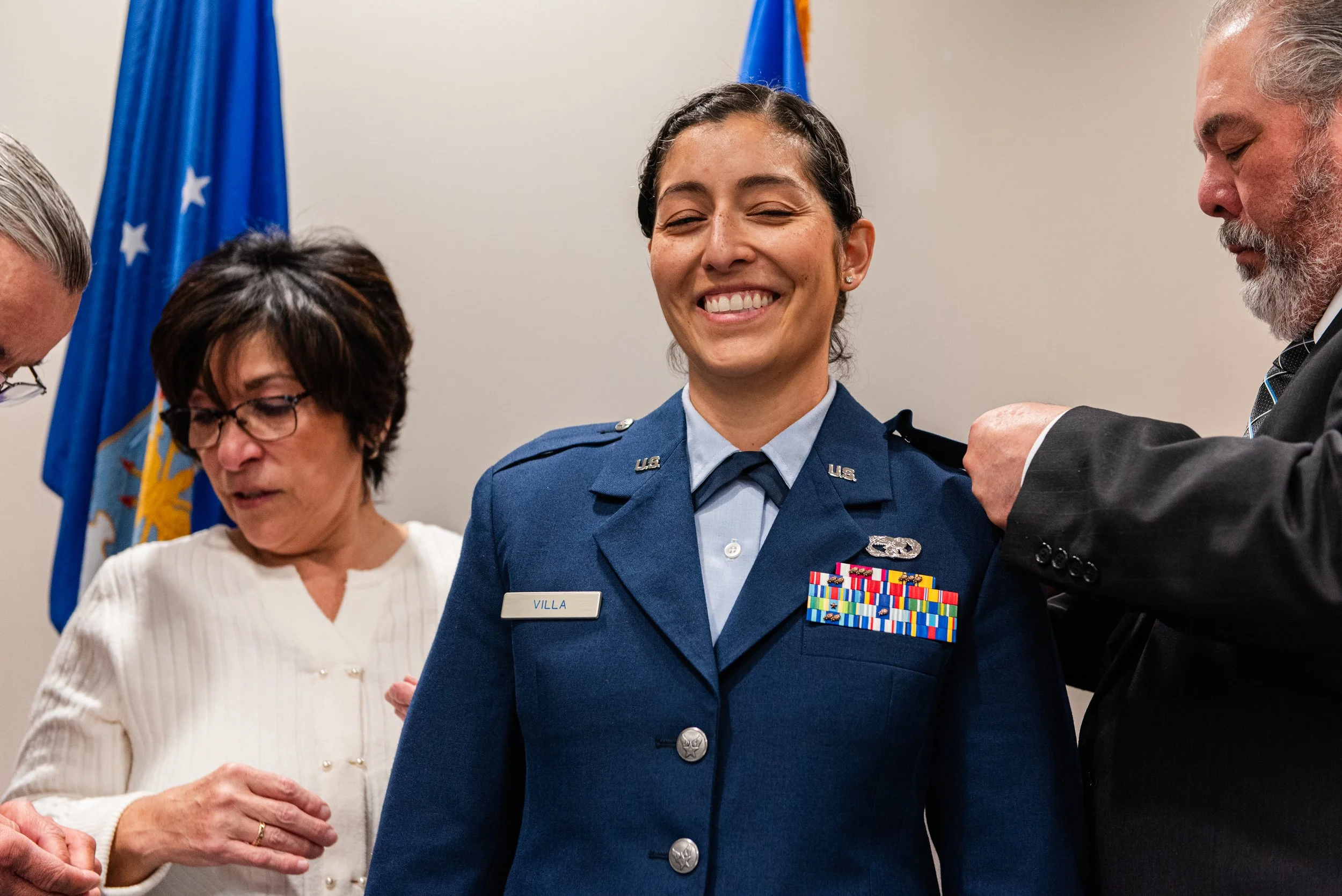 US Military Air Force Officer is promoted during a ceremony at the National Military Women's Memorial in Washington, DC