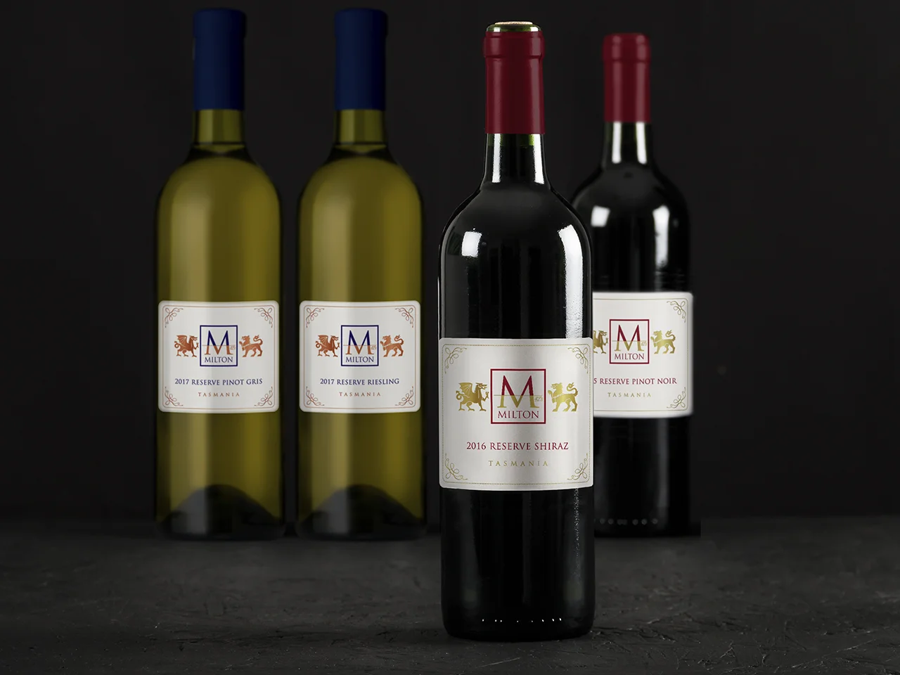 MILTON RESERVE - Branding, illustration, wine label packaging design design.