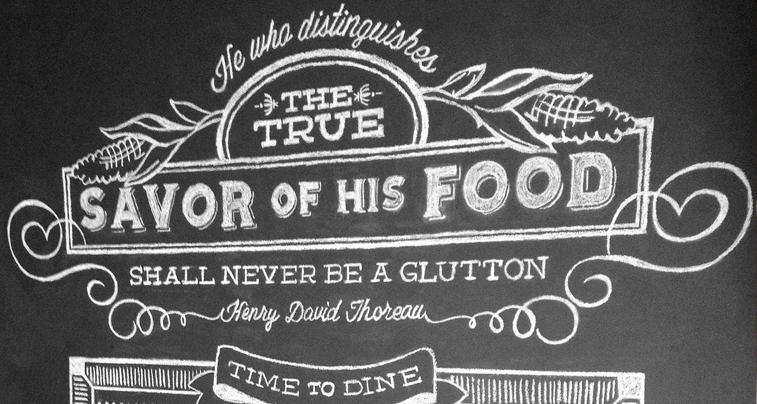 Thoreau quote as chalkboard art created for the interior of Smoke BBQ.