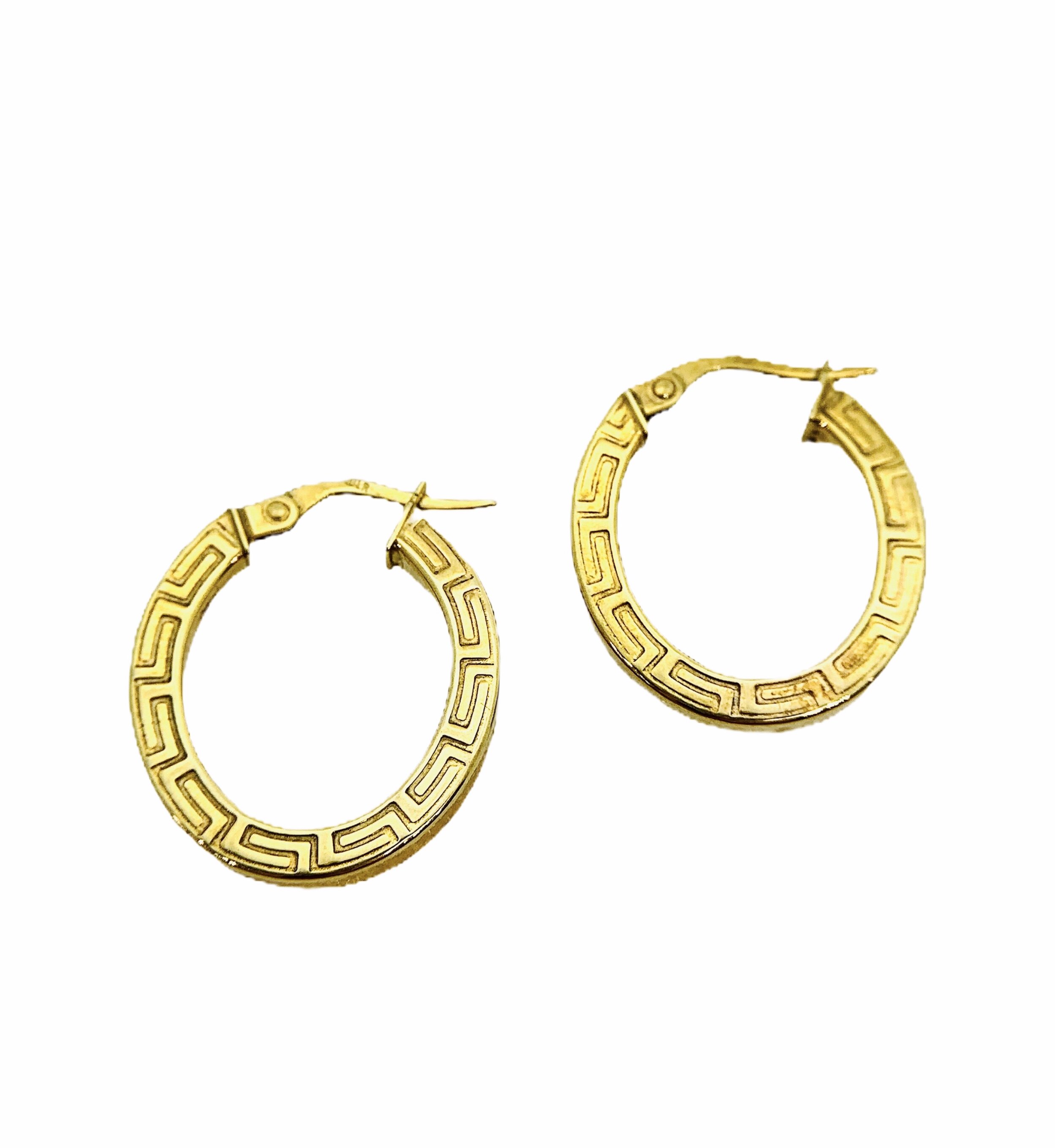 Tribal Patterned Gold Hoops 