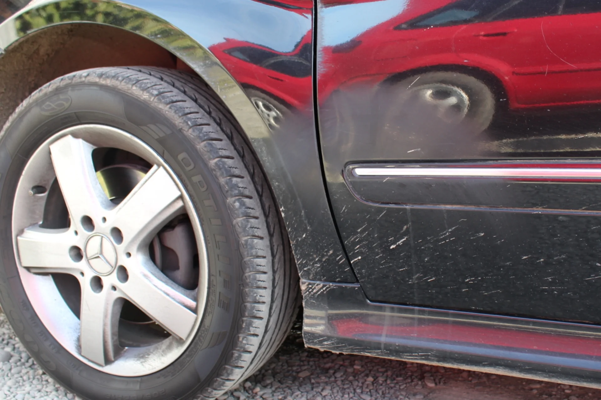 Damage caused by automatic wheel brushes after a single use.&nbsp;