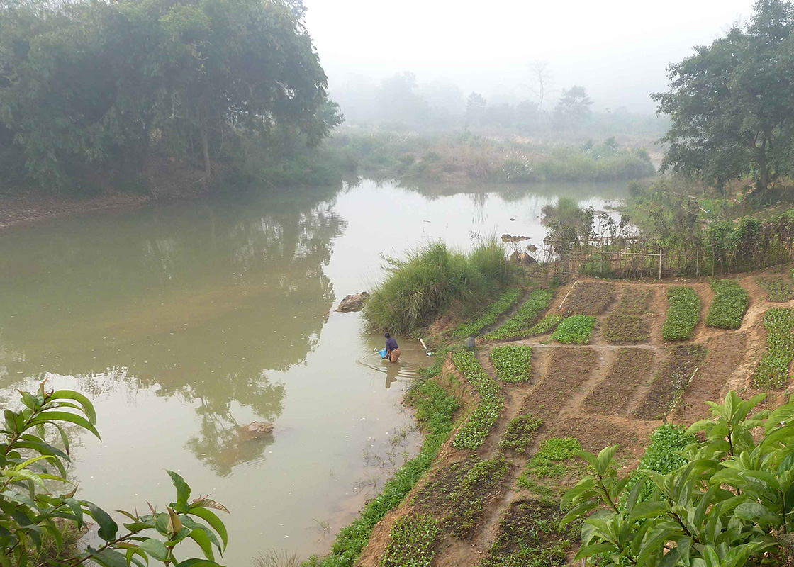 A local using the river water for her garden