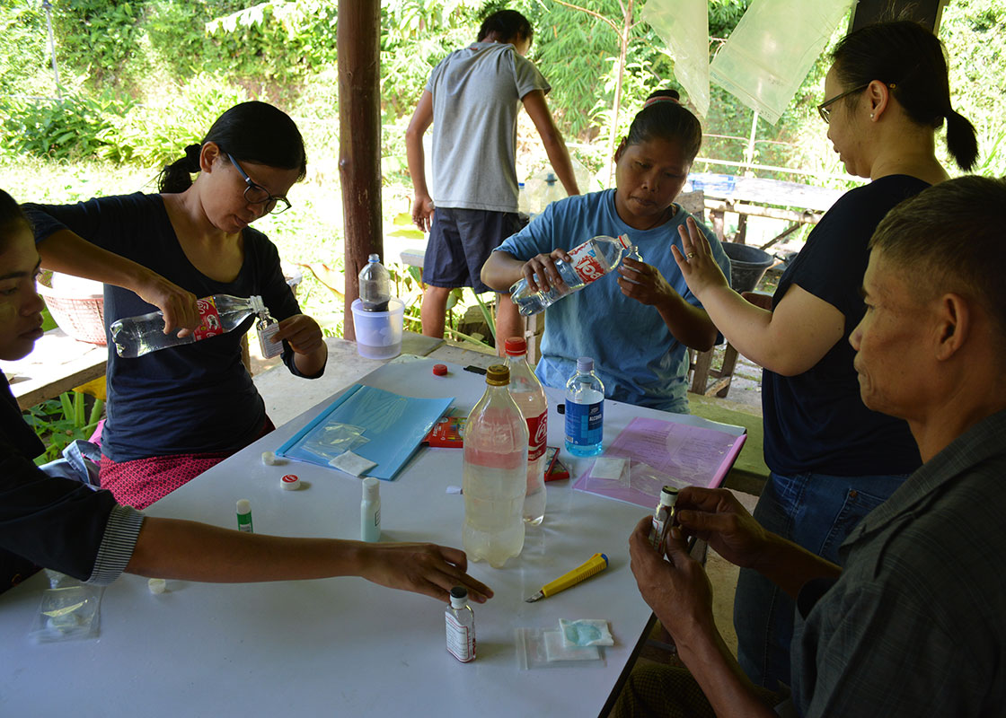Testing for fecal bacteria in the water the participants brought.
