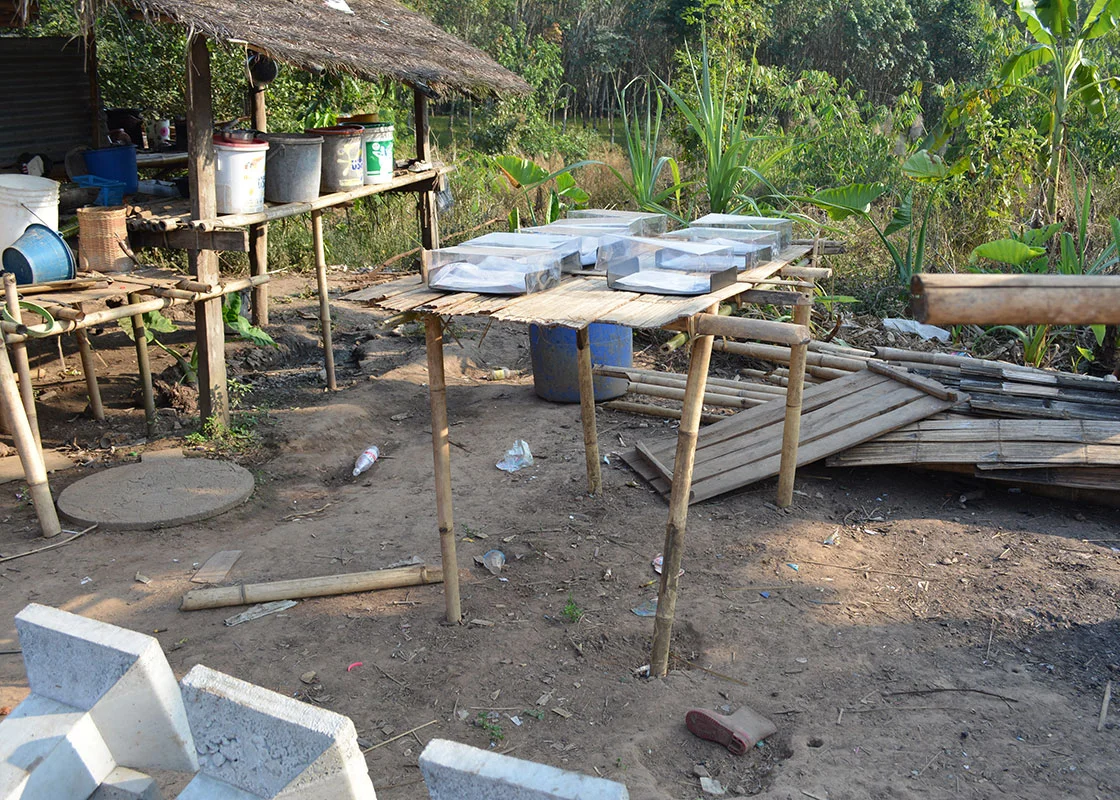 SODIS X platform of another household in Fung Na. The local people can easily make tables and benches with locally available bamboos.