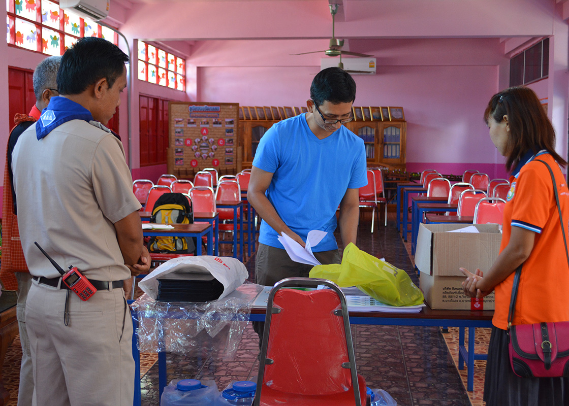 Going over all the teaching materials with the teachers