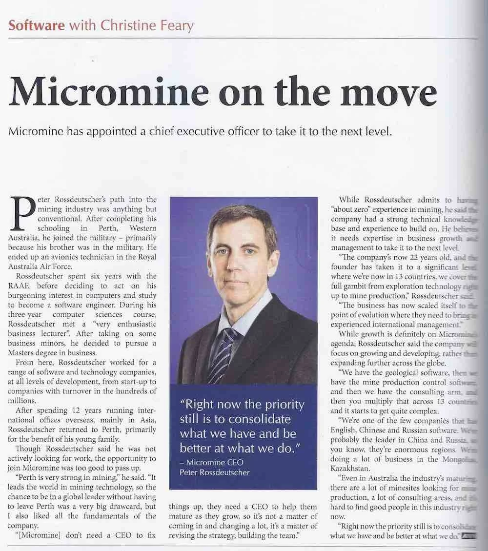 Computer Magazine Feature Micromine 2008.