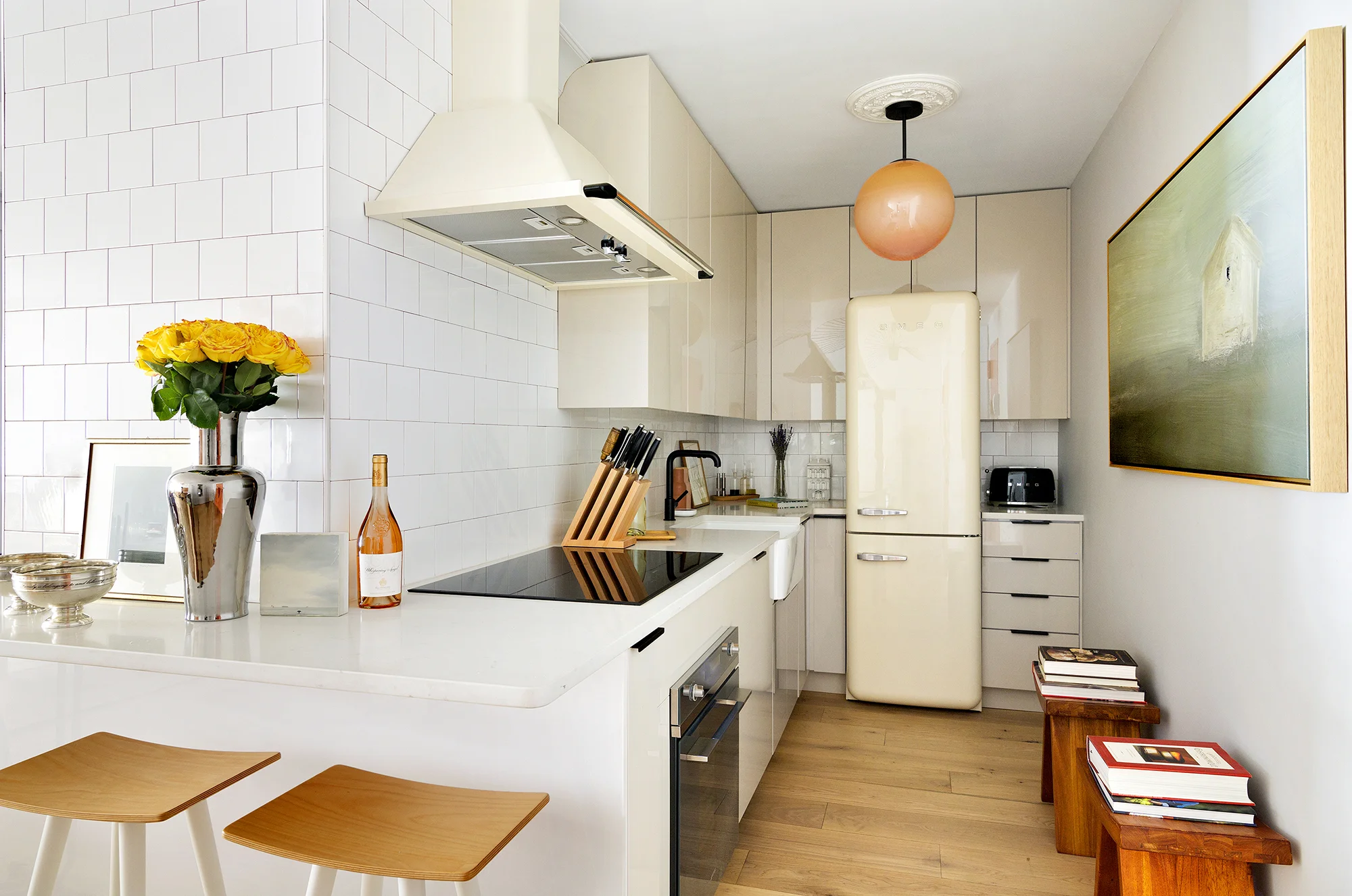 Kitchen. Smeg appliances and custom kitchen closets.
