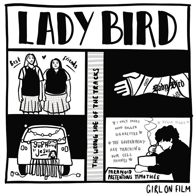 It&rsquo;s been a minute but I&rsquo;m back. Here&rsquo;s one of my faves x .
.
.
 #ladybird #ladybirdmovie #blackandwhite #illustration #illustrator #saoirseronan #gretagerwig #timotheechalamet #movie #girlonfilm #hollywood #blackandwhite  #artofig 