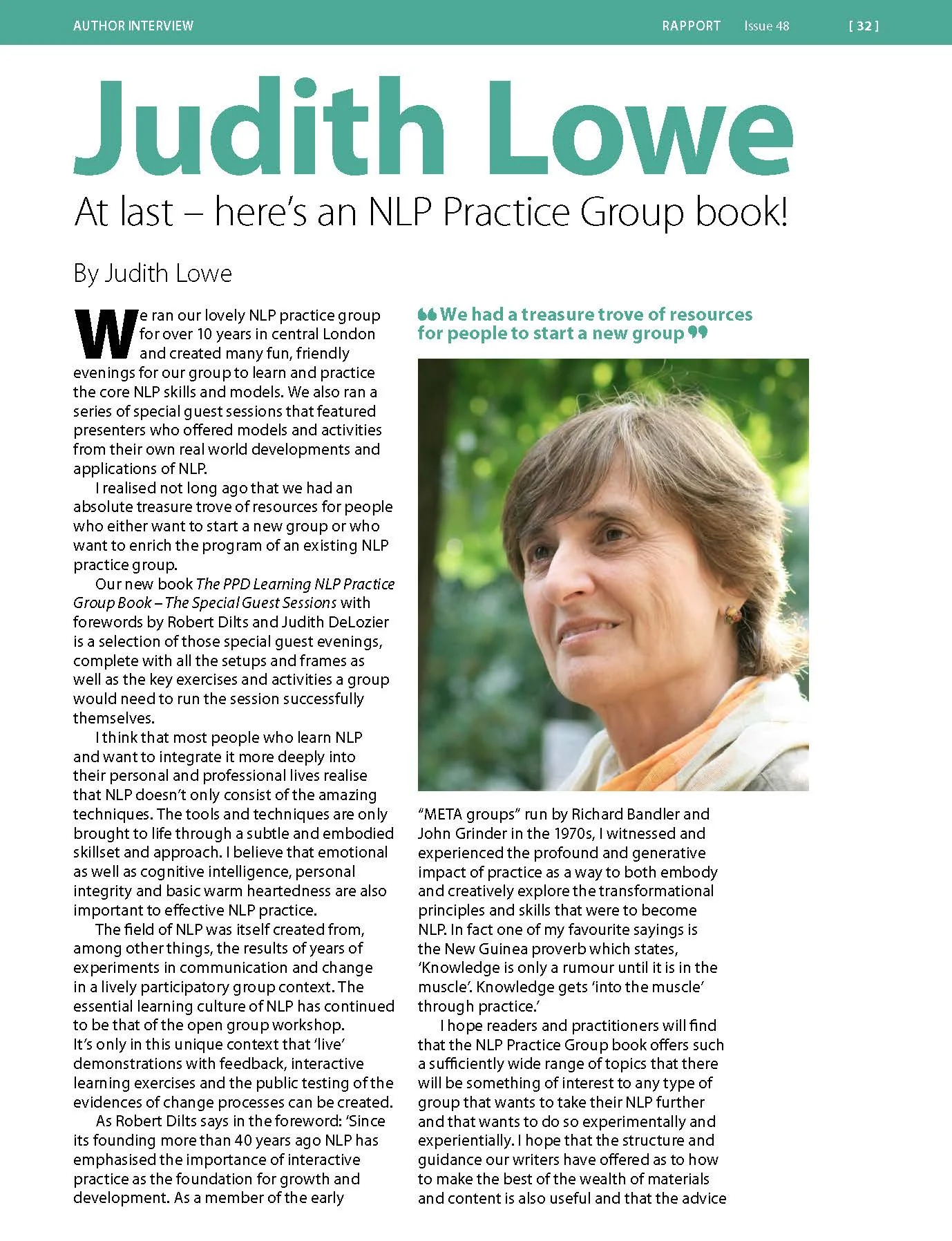 Judith Lowe and PPD Learning Practice Group Book Rapport Article.