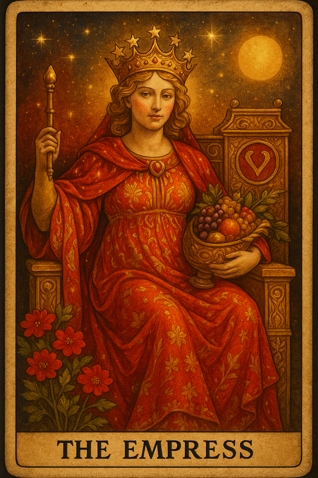 The Empress tarot card reflecting fertility, nurturing, creativity, and abundance.