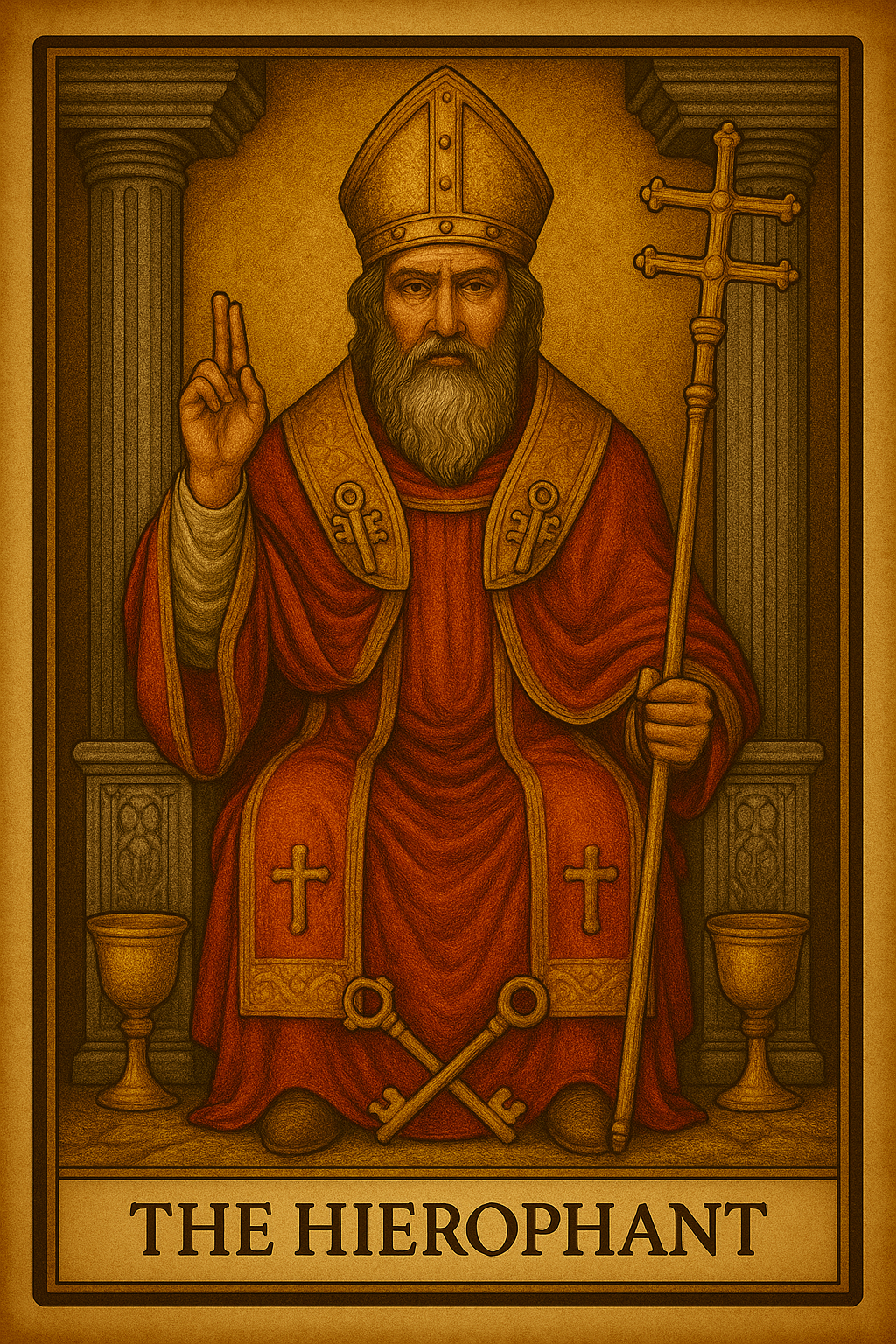 A spiritual figure performs a blessing, representing sacred commitment and traditional marriage.