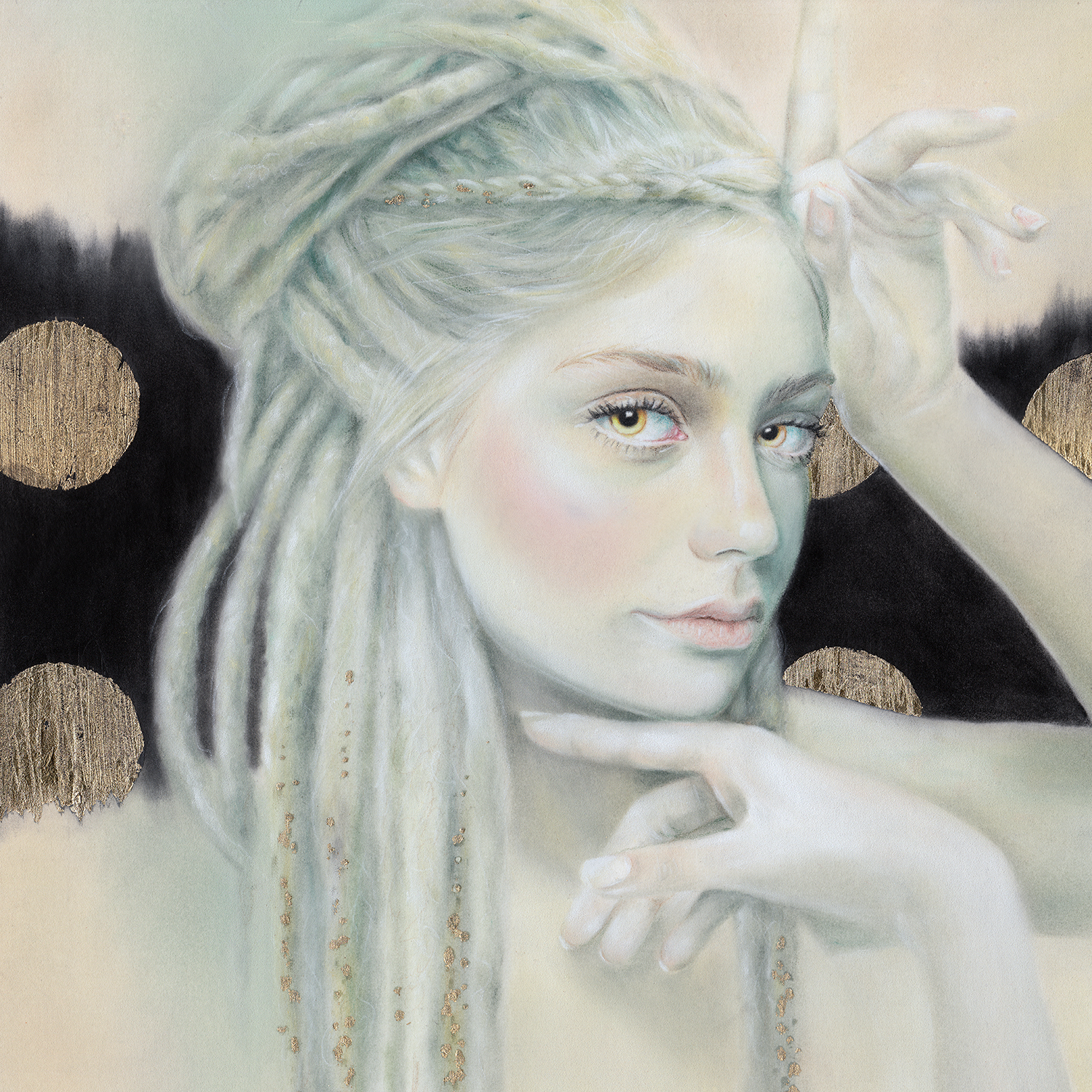   Vivien&nbsp; . Pastel, pencil and foil on paper . 29x 29 cm . Littletopia curated by Thinkspace Gallery .&nbsp;LA Art Show, Los Angeles, US&nbsp; 